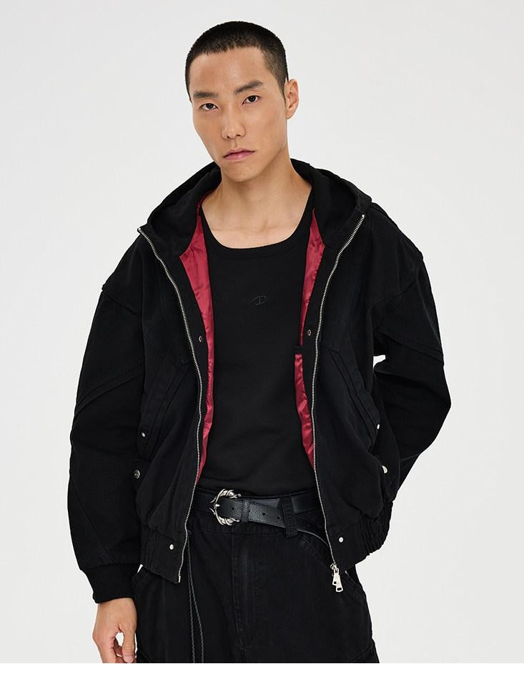 CATSSTAC Pure Cotton Ribbed Hooded Loose Fit Unisex Commute Embroidered Cropped Jackets