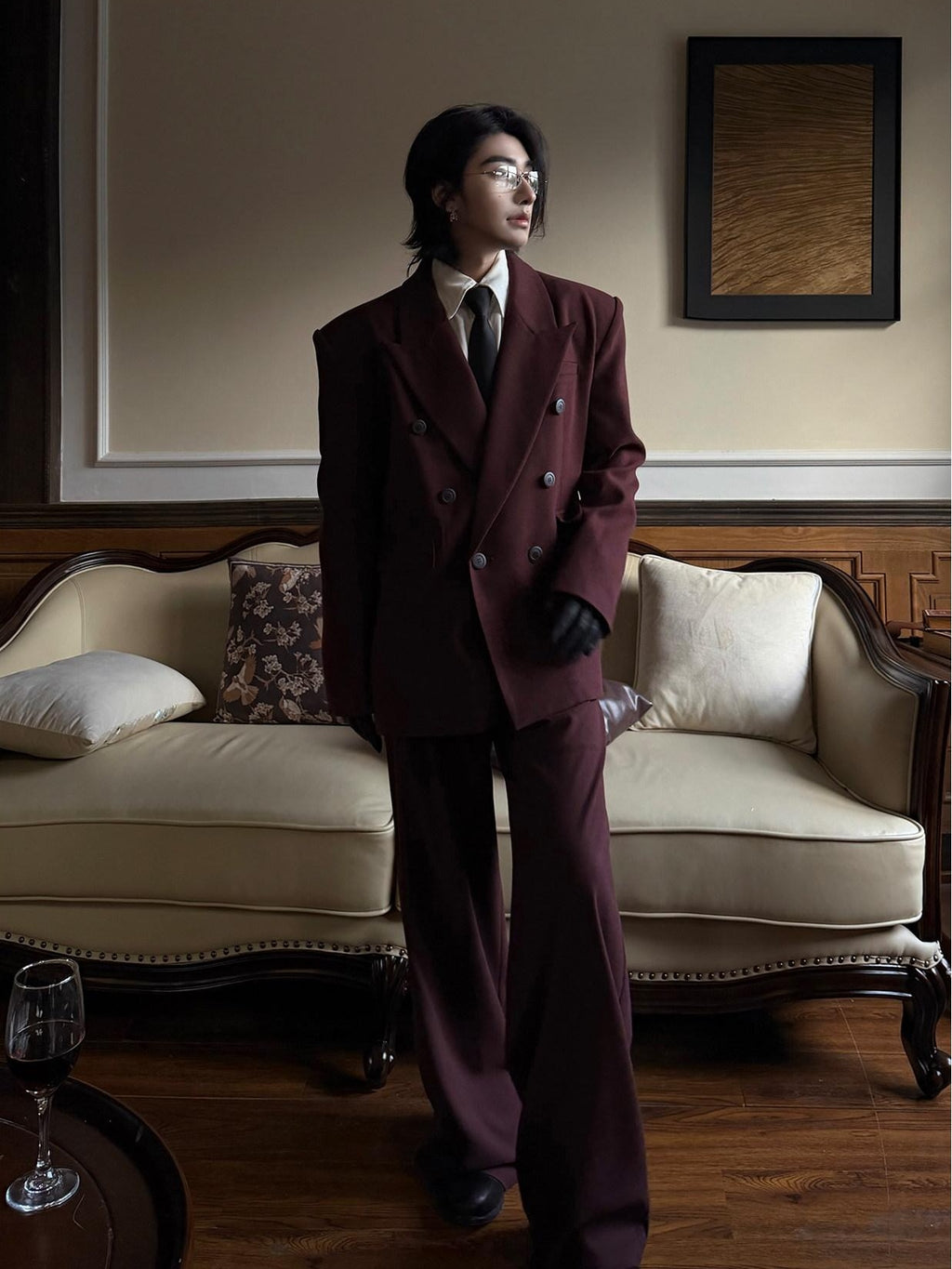 BALITONE No Iron Straight Cut Mid Rise Dark Wine Polyester Straight-Leg Casual Trousers