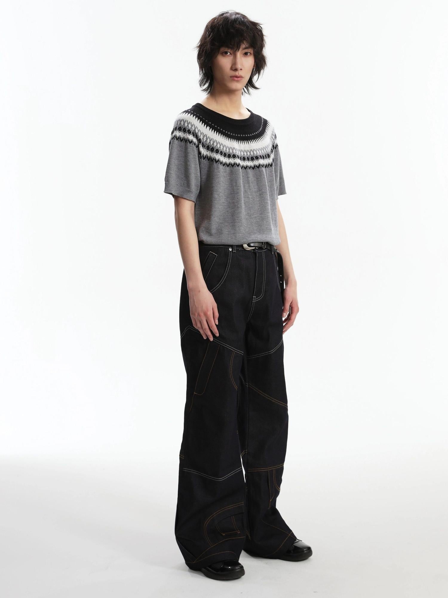 4JUNKS Wrinkle Free Breathable Relaxed Straight Midrise Casual Raw Denim Straight Pants