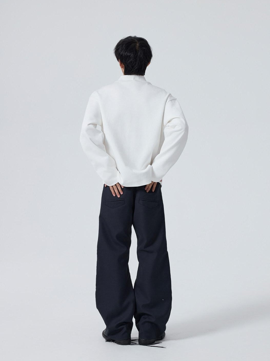 4JUNKS Non Deforming High Neck Loose Fit Business Unisex Solid Long Sleeve T-Shirts