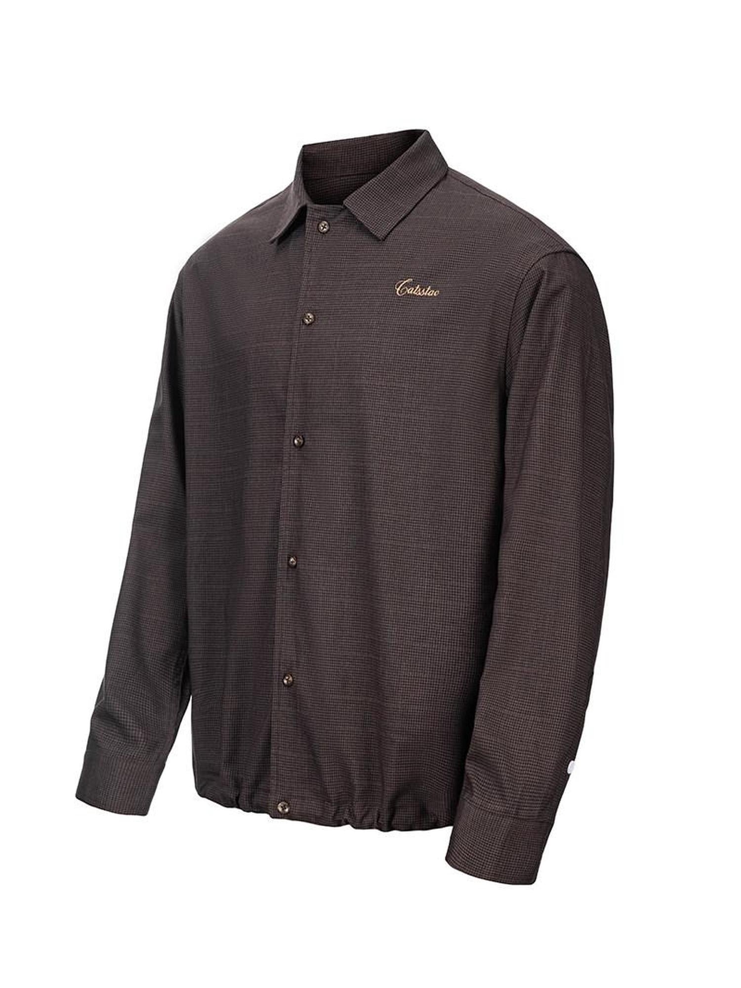 CATSSTAC Polyester Blend Loose Polo Collar Long Sleeve Button Cardigan Unisex Brown Shirts