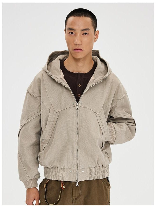 CATSSTAC Pure Cotton Ribbed Hooded Loose Fit Unisex Commute Embroidered Cropped Jackets