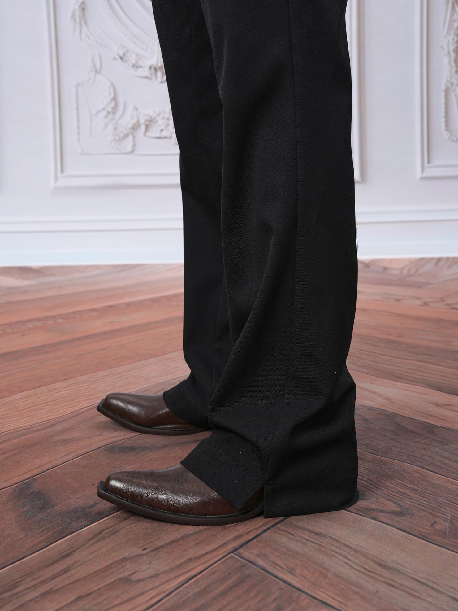 BALITONE 3D Tailored Cleanfit Straight Mid Waist Men Casual Black Flared Trousers