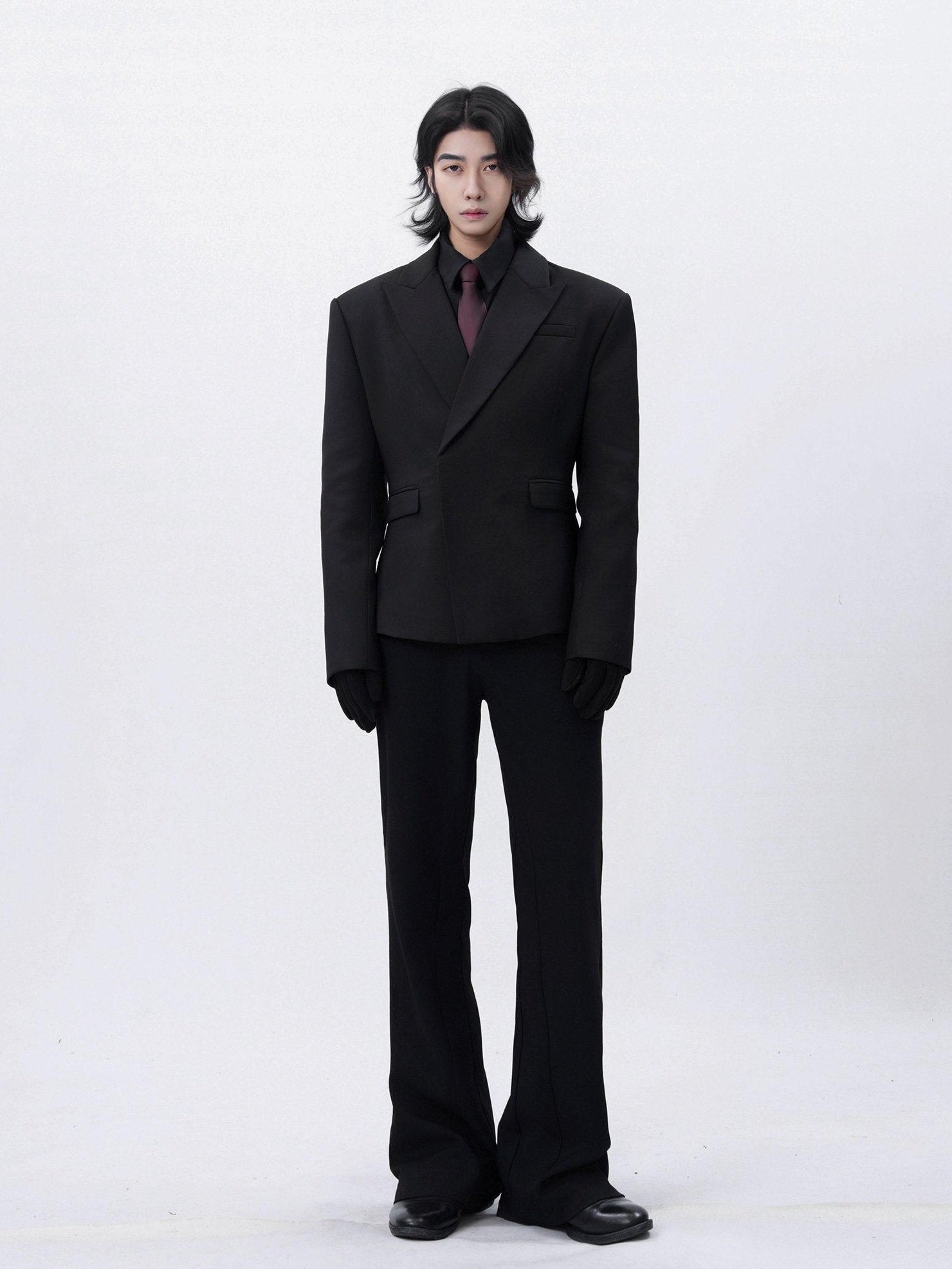 BALITONE 3D Tailored Cleanfit Straight Mid Waist Men Casual Black Flared Trousers