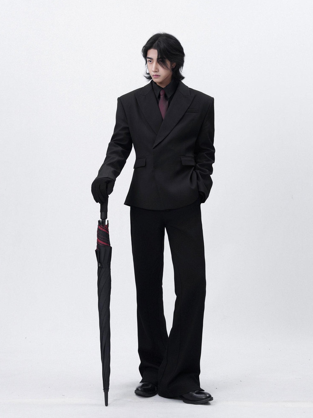 BALITONE 3D Tailored Cleanfit Straight Mid Waist Men Casual Black Flared Trousers