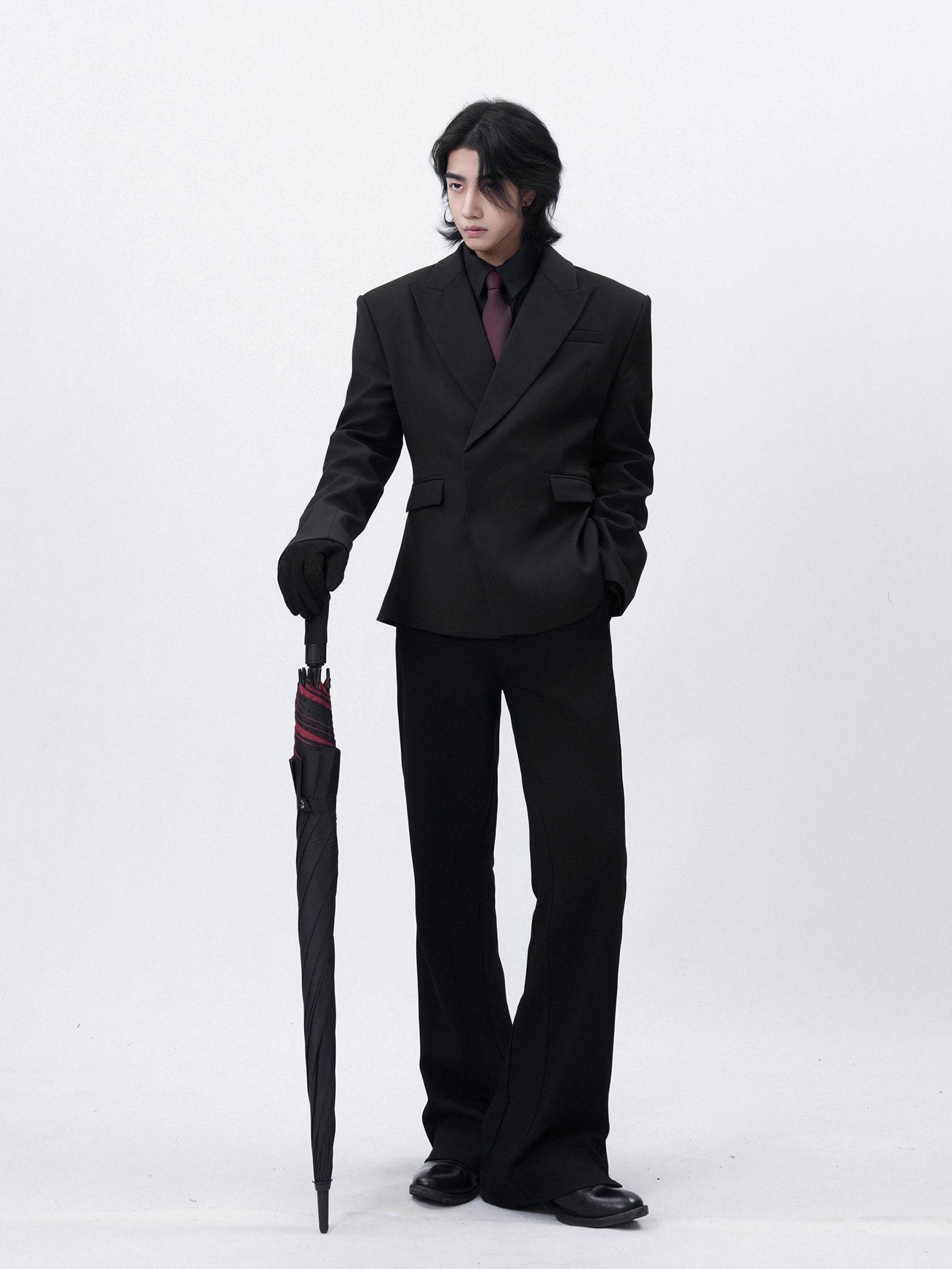 BALITONE 3D Tailored Cleanfit Straight Mid Waist Men Casual Black Flared Trousers