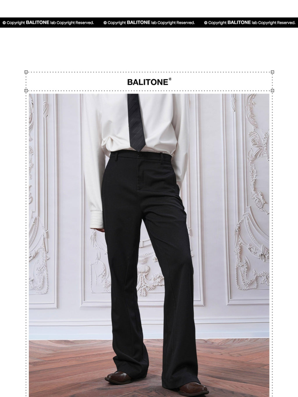 BALITONE 3D Tailored Cleanfit Straight Mid Waist Men Casual Black Flared Trousers