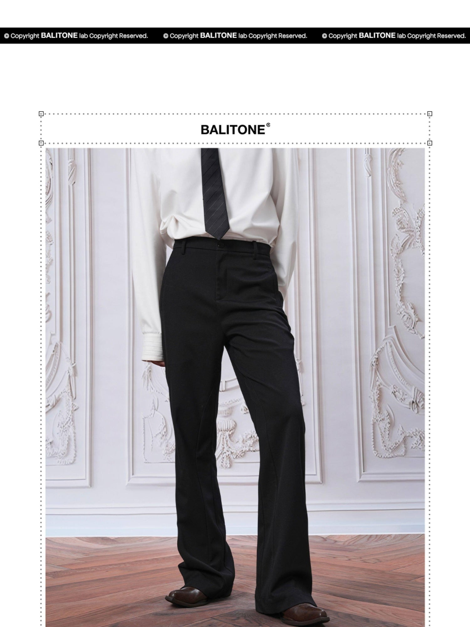 BALITONE 3D Tailored Cleanfit Straight Mid Waist Men Casual Black Flared Trousers