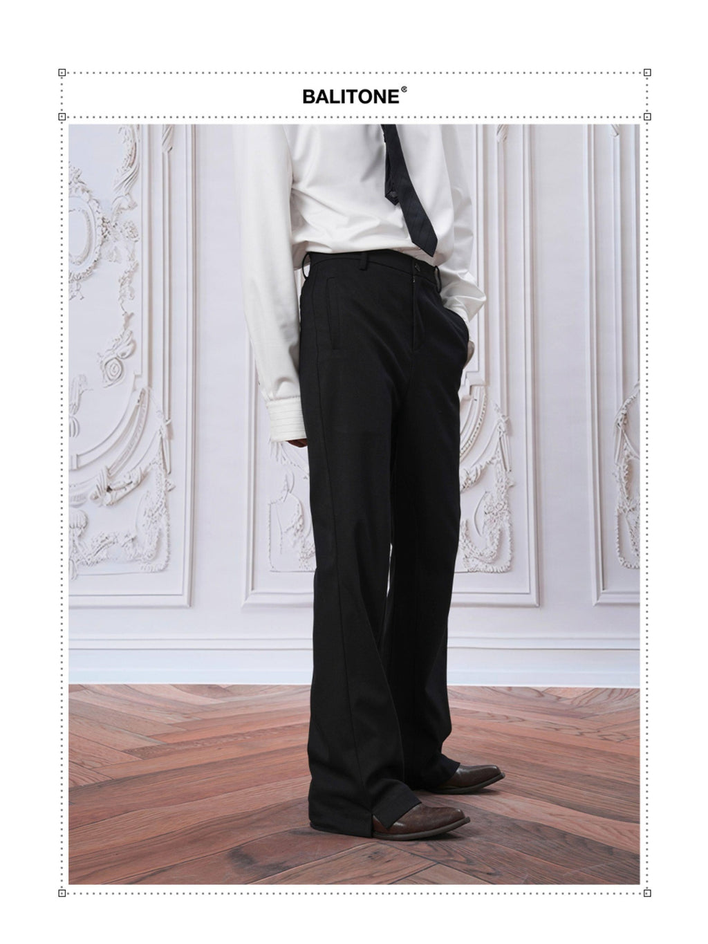 BALITONE 3D Tailored Cleanfit Straight Mid Waist Men Casual Black Flared Trousers