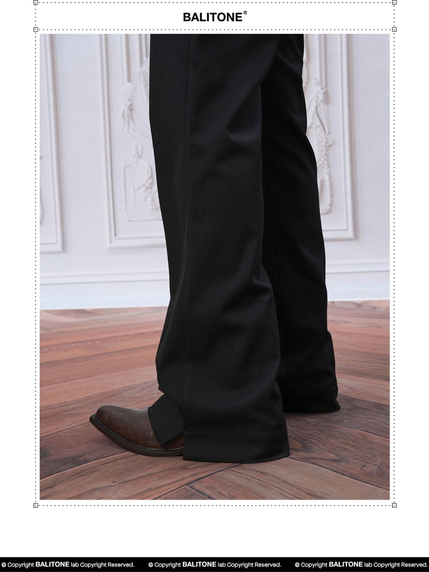BALITONE 3D Tailored Cleanfit Straight Mid Waist Men Casual Black Flared Trousers
