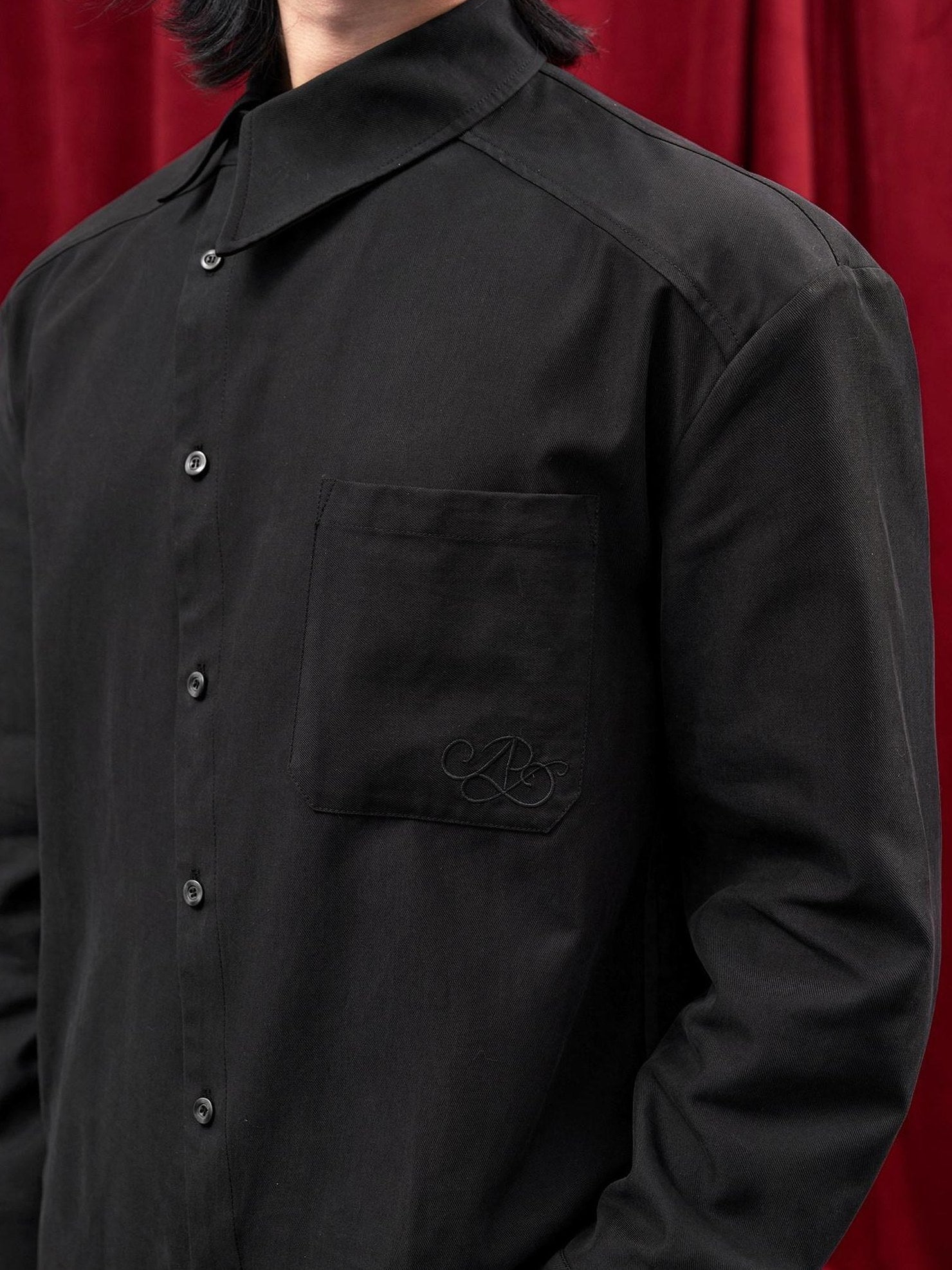 BALITONE Asymmetric Embroidered Slim Retro Unisex Casual Cotton Blend Long Sleeve Shirts