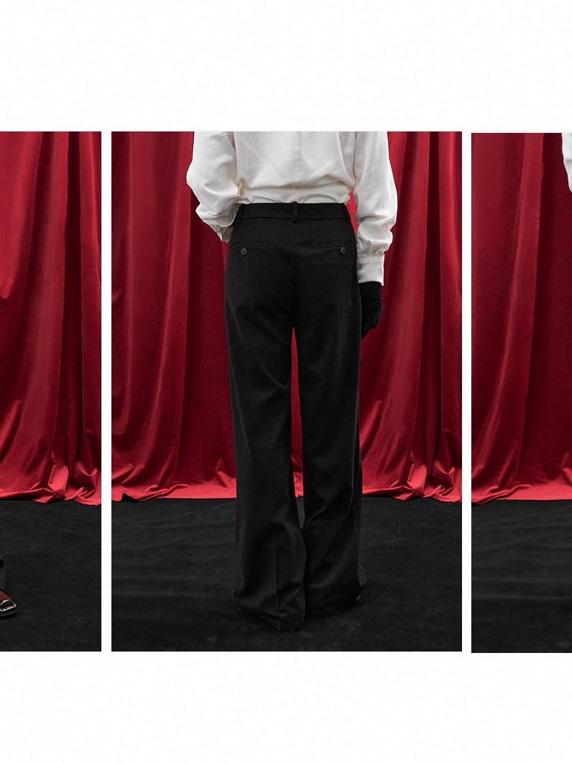 BALITONE Black Mid Rise Wide Leg Tailored Cut Unisex Relaxed-Fit Casual Trousers