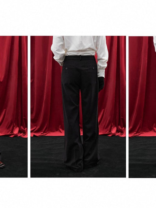 BALITONE Black Mid Rise Wide Leg Tailored Cut Unisex Relaxed-Fit Casual Trousers