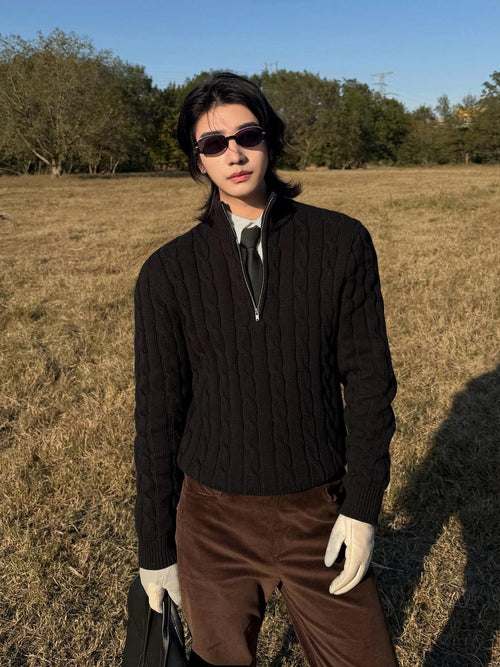 BALITONE Breathable Cotton Blend Casual Zip Detail Unisex Stand Collar Half-Zip Knitwear