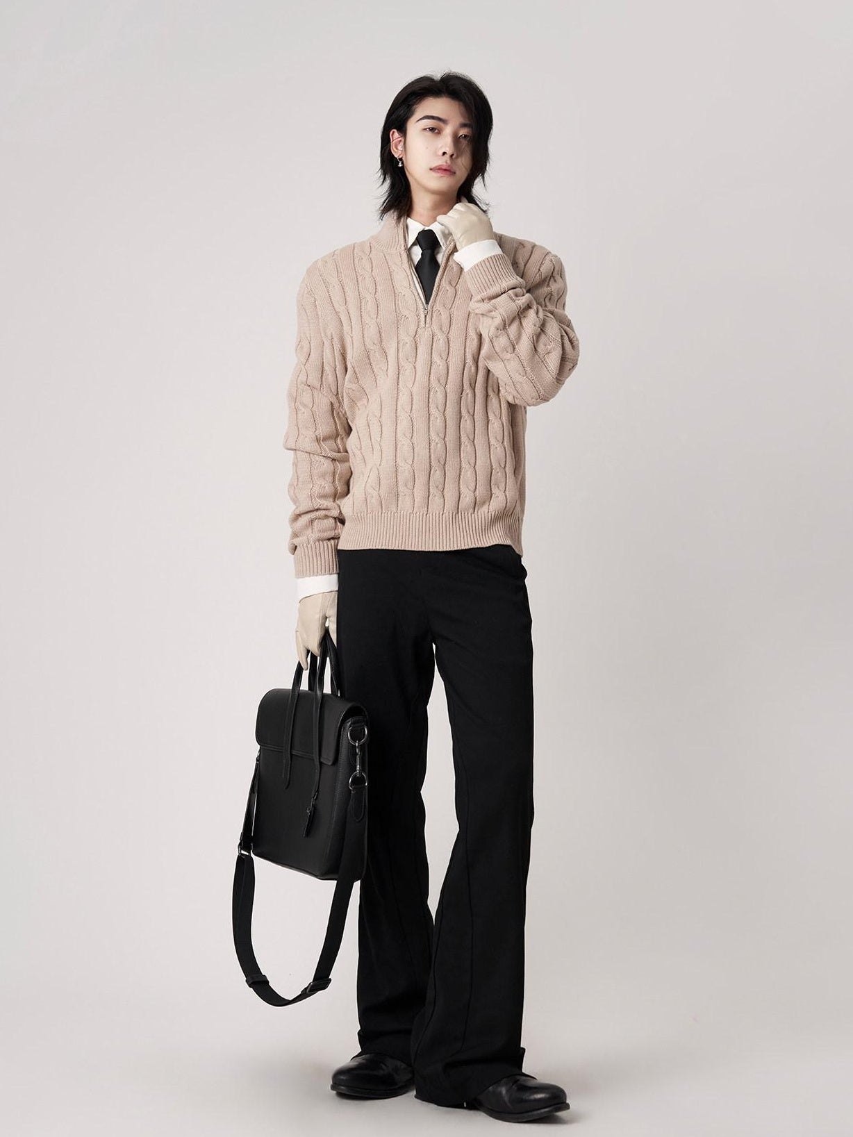 BALITONE Breathable Cotton Blend Casual Zip Detail Unisex Stand Collar Half-Zip Knitwear