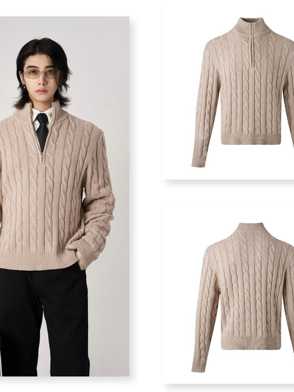 BALITONE Breathable Cotton Blend Casual Zip Detail Unisex Stand Collar Half-Zip Knitwear
