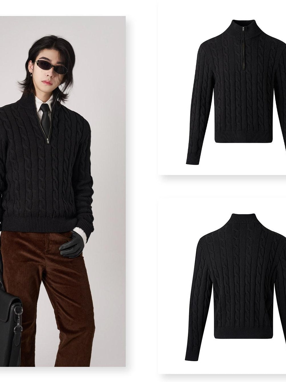 BALITONE Breathable Cotton Blend Casual Zip Detail Unisex Stand Collar Half-Zip Knitwear