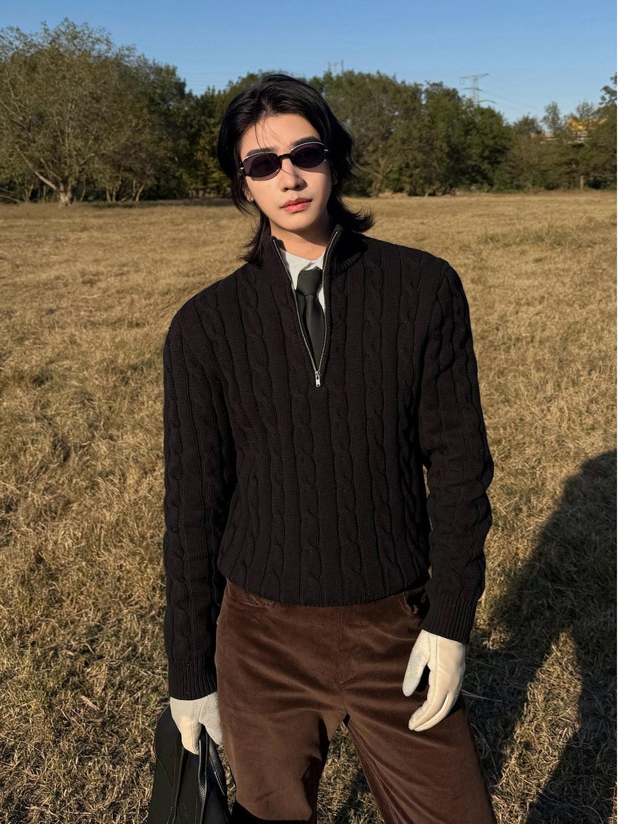 BALITONE Breathable Cotton Blend Casual Zip Detail Unisex Stand Collar Half-Zip Knitwear