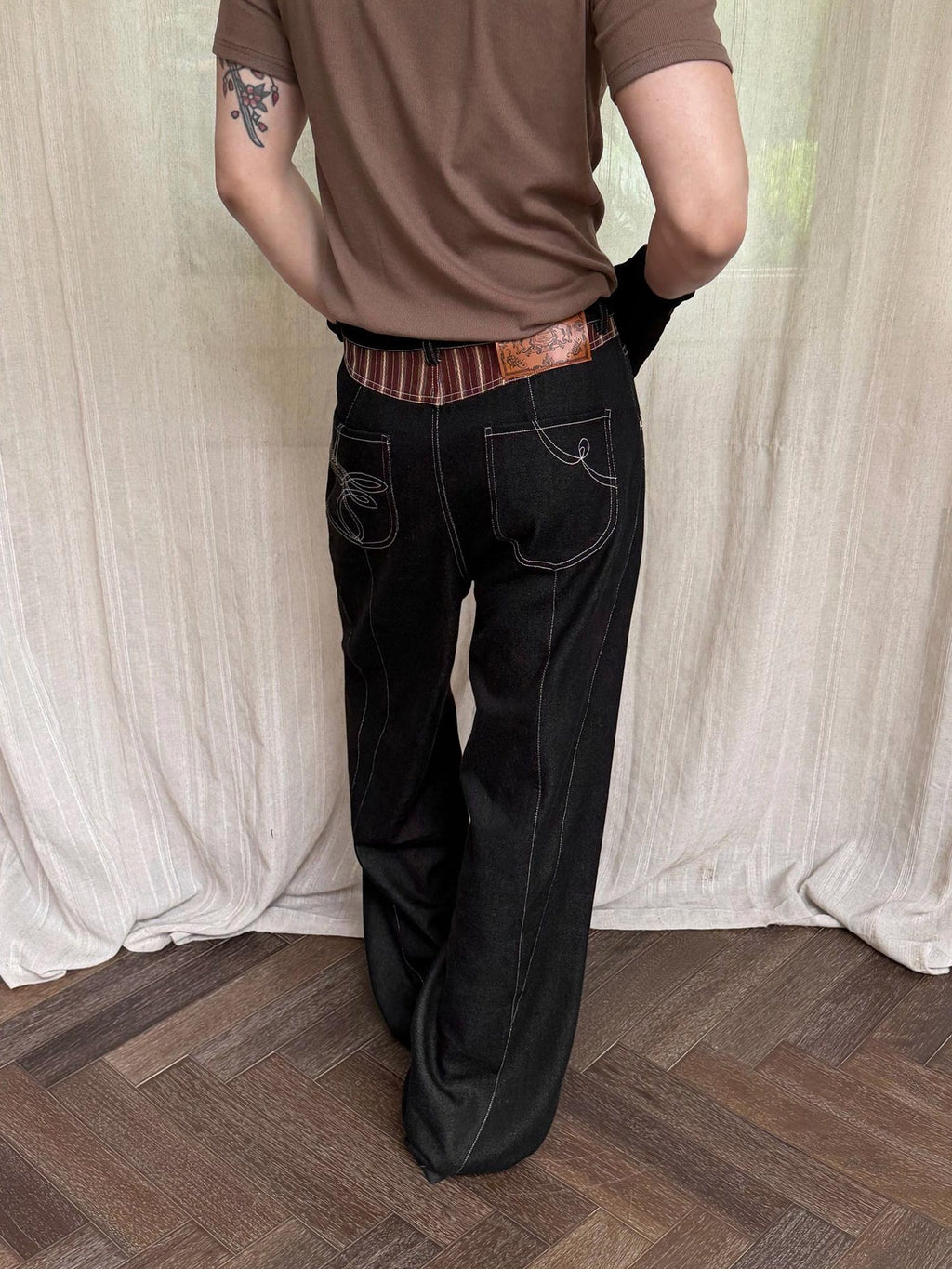 BALITONE Breathable Cotton Blend Mid Rise Patch Pocket Cleanfit Black Wide-Leg Jeans