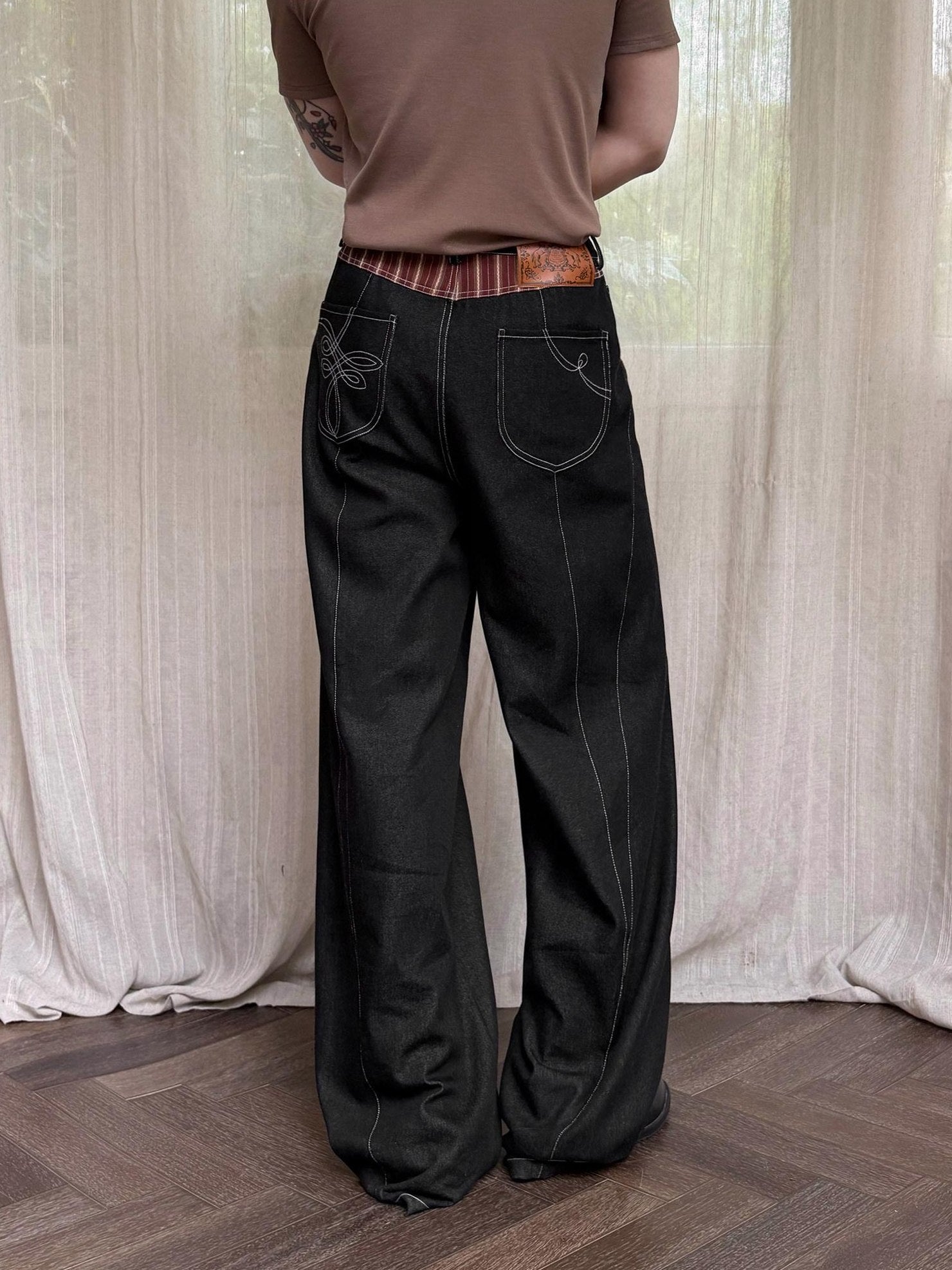 BALITONE Breathable Cotton Blend Mid Rise Patch Pocket Cleanfit Black Wide-Leg Jeans