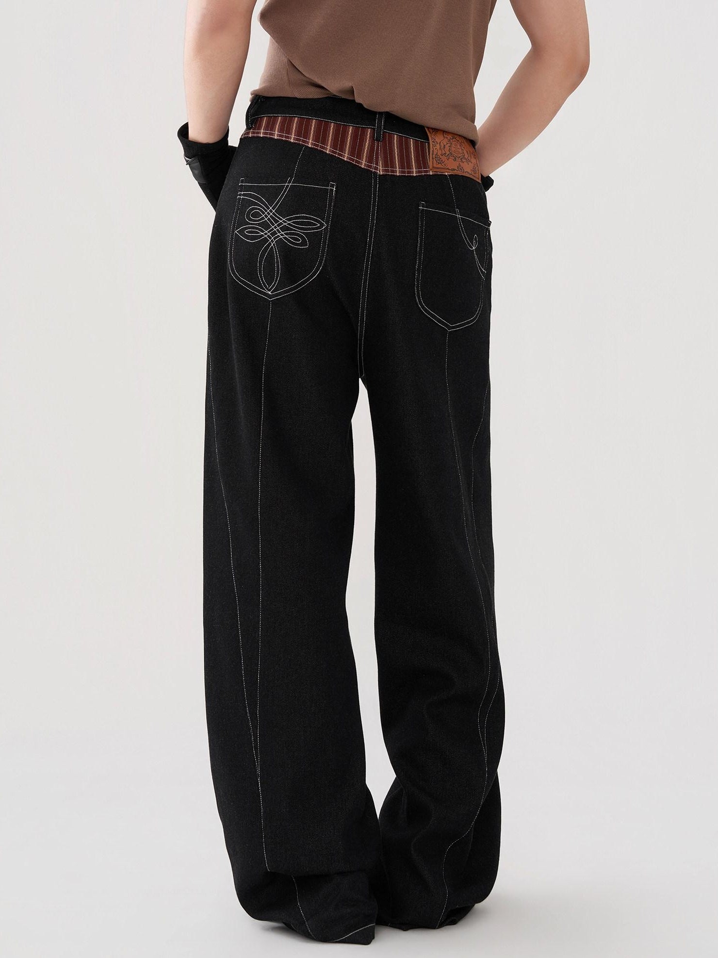 BALITONE Breathable Cotton Blend Mid Rise Patch Pocket Cleanfit Black Wide-Leg Jeans