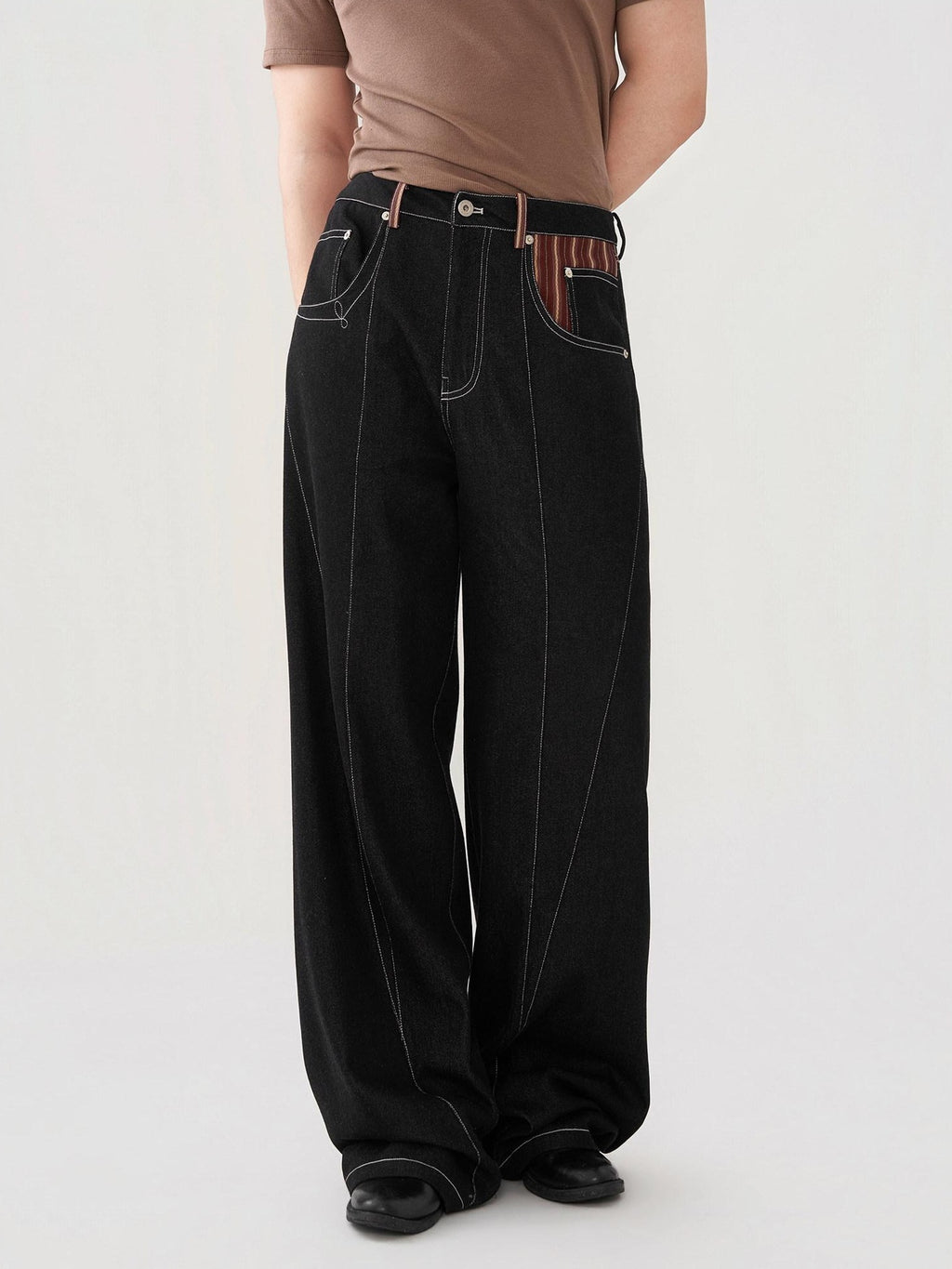 BALITONE Breathable Cotton Blend Mid Rise Patch Pocket Cleanfit Black Wide-Leg Jeans