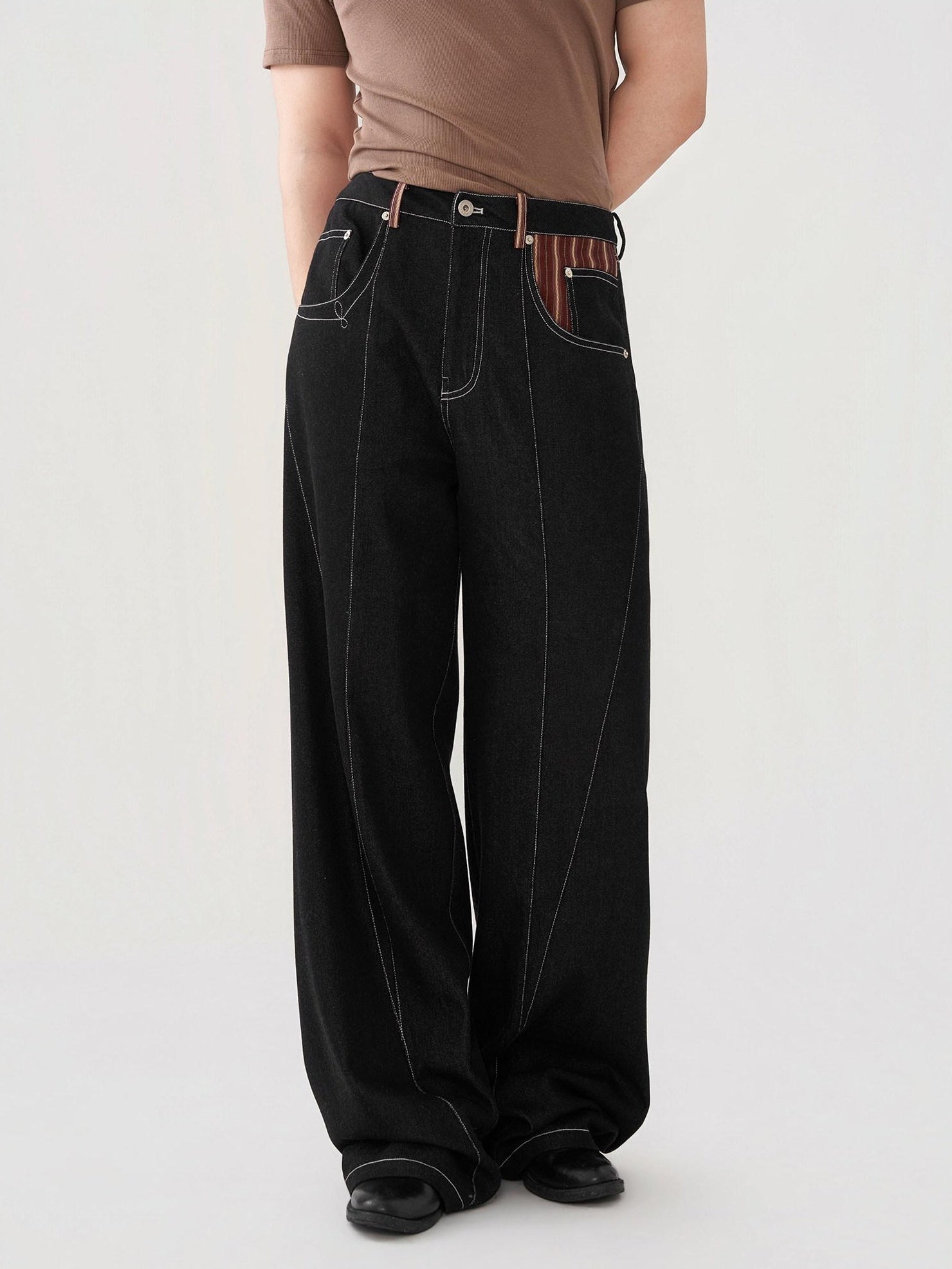 BALITONE Breathable Cotton Blend Mid Rise Patch Pocket Cleanfit Black Wide-Leg Jeans