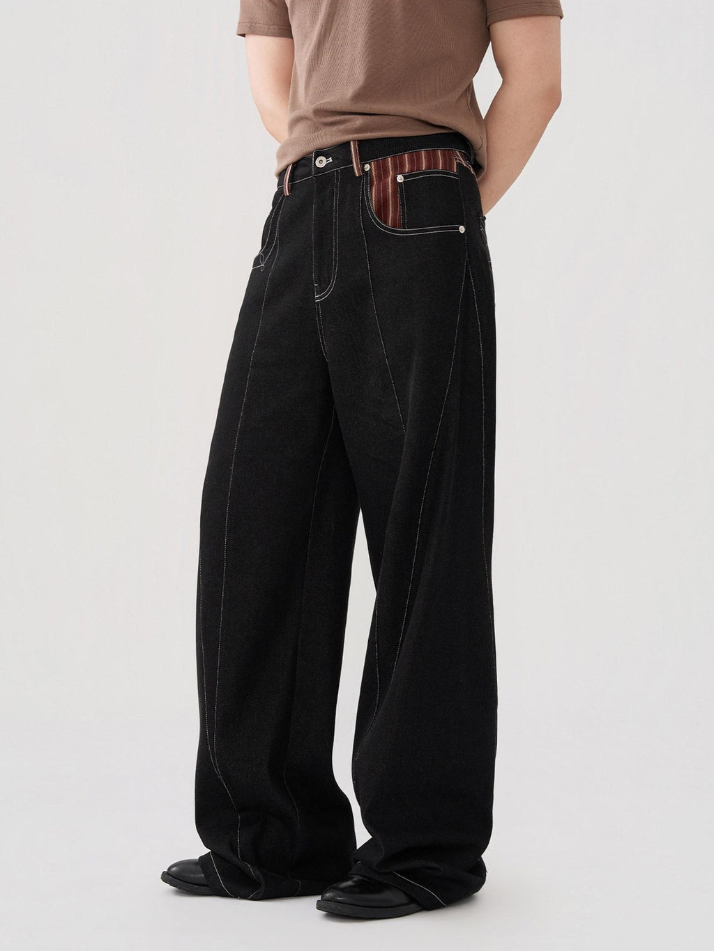 BALITONE Breathable Cotton Blend Mid Rise Patch Pocket Cleanfit Black Wide-Leg Jeans