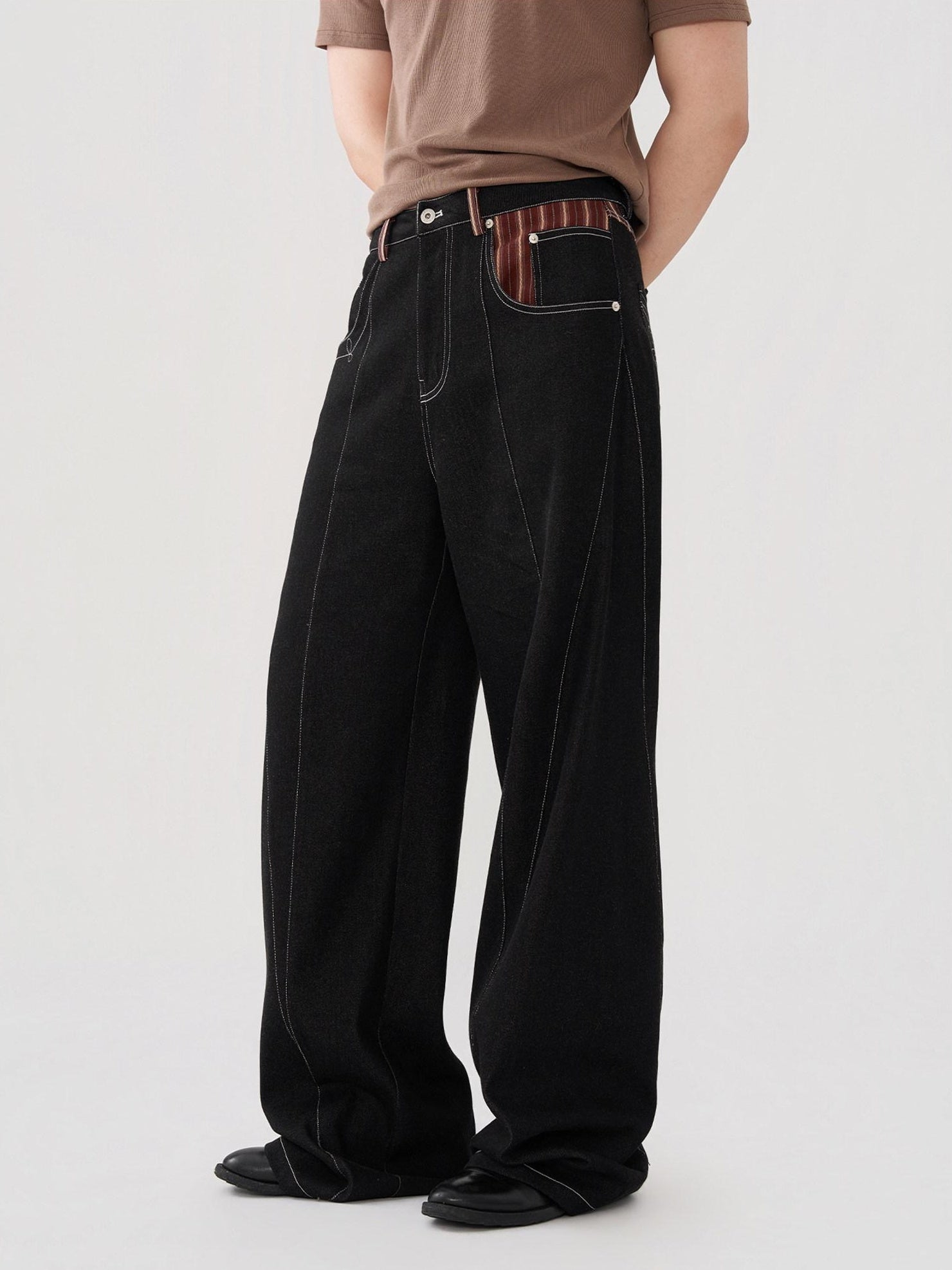 BALITONE Breathable Cotton Blend Mid Rise Patch Pocket Cleanfit Black Wide-Leg Jeans
