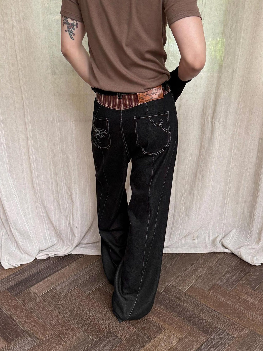 BALITONE Breathable Cotton Blend Mid Rise Patch Pocket Cleanfit Black Wide-Leg Jeans