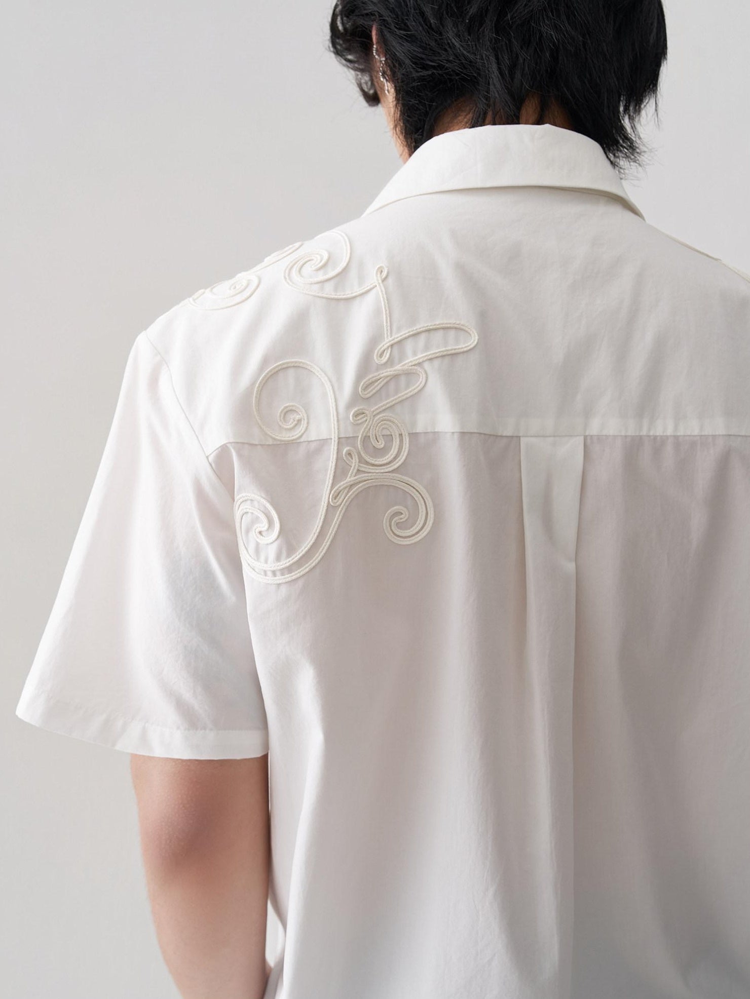 BALITONE Breathable Cotton Embroidered French Loose Men Moon White Short Sleeve Shirts