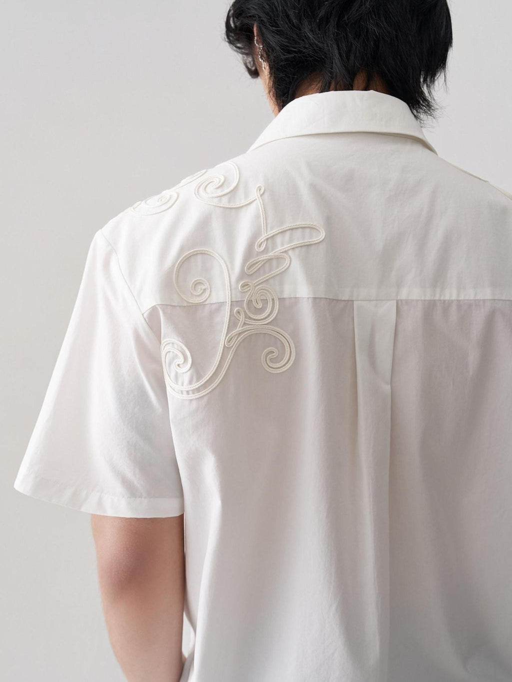 BALITONE Breathable Cotton Embroidered French Loose Men Moon White Short Sleeve Shirts