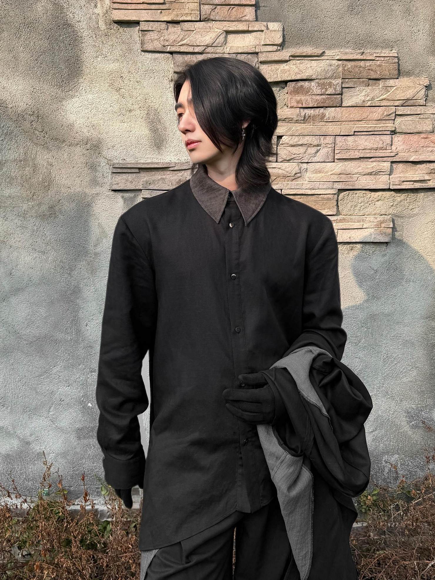 BALITONE Breathable Hemp Blend 3D Tailored Loose Wave Lapel Unisex Poplin Shirts