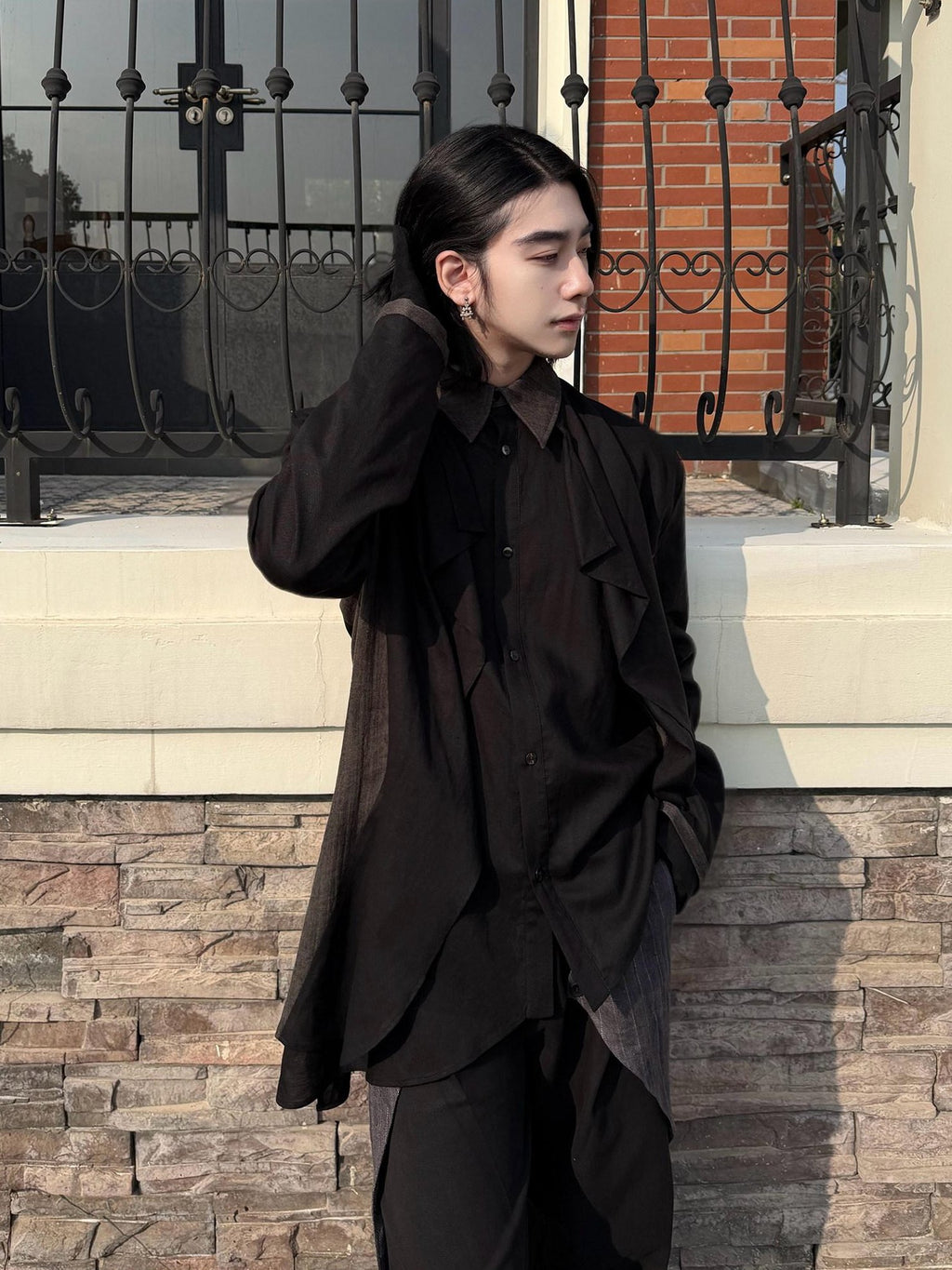 BALITONE Breathable Hemp Blend 3D Tailored Loose Wave Lapel Unisex Poplin Shirts
