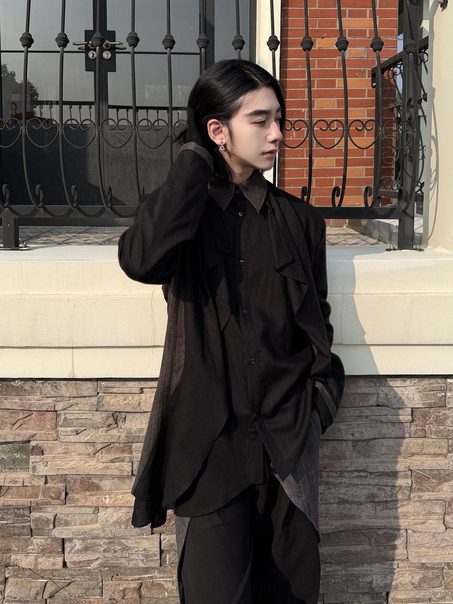 BALITONE Breathable Hemp Blend 3D Tailored Loose Wave Lapel Unisex Poplin Shirts