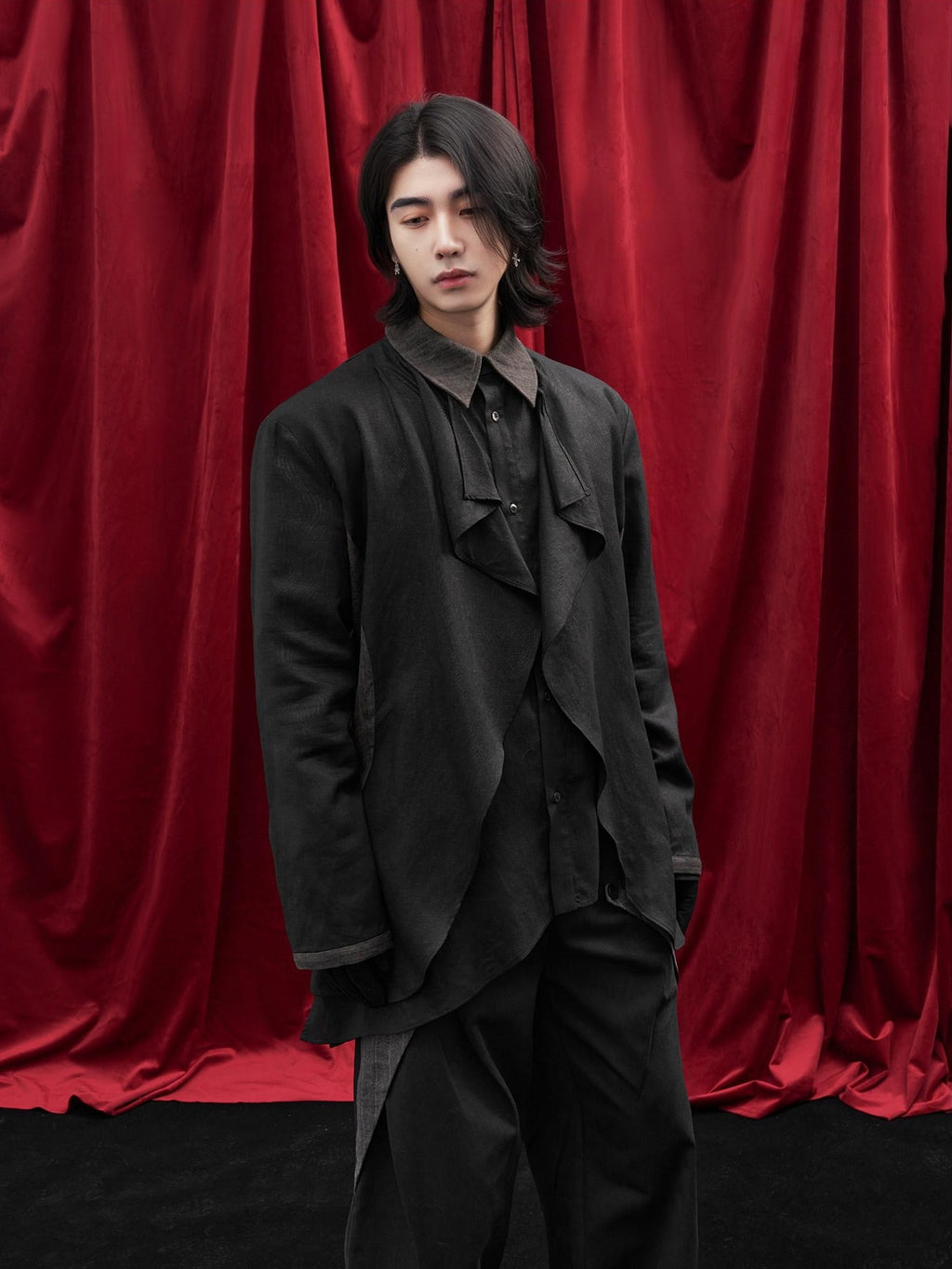 BALITONE Breathable Hemp Blend 3D Tailored Loose Wave Lapel Unisex Poplin Shirts