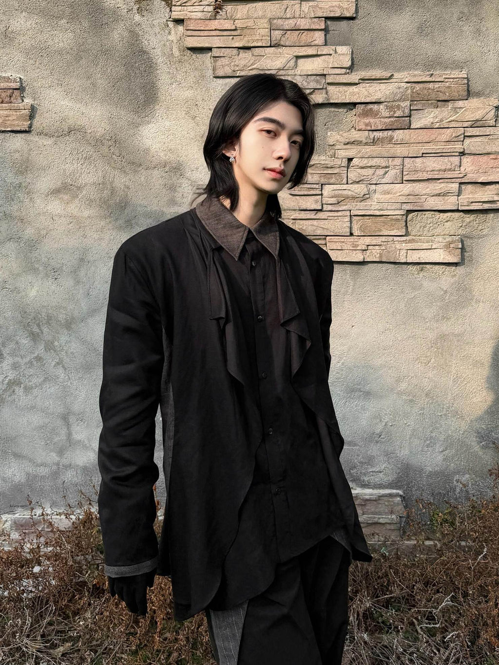BALITONE Breathable Hemp Blend 3D Tailored Loose Wave Lapel Unisex Poplin Shirts