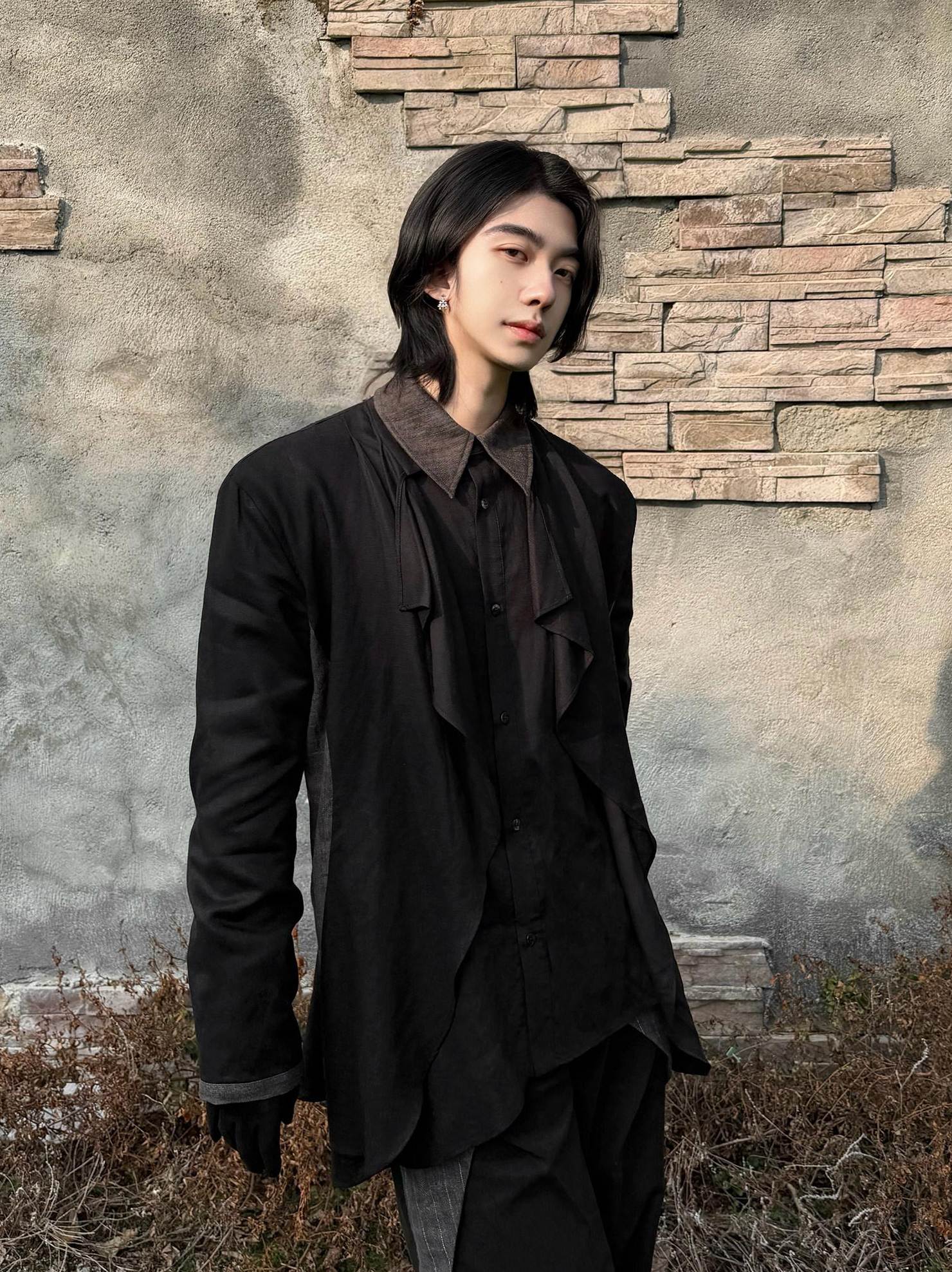 BALITONE Breathable Hemp Blend 3D Tailored Loose Wave Lapel Unisex Poplin Shirts