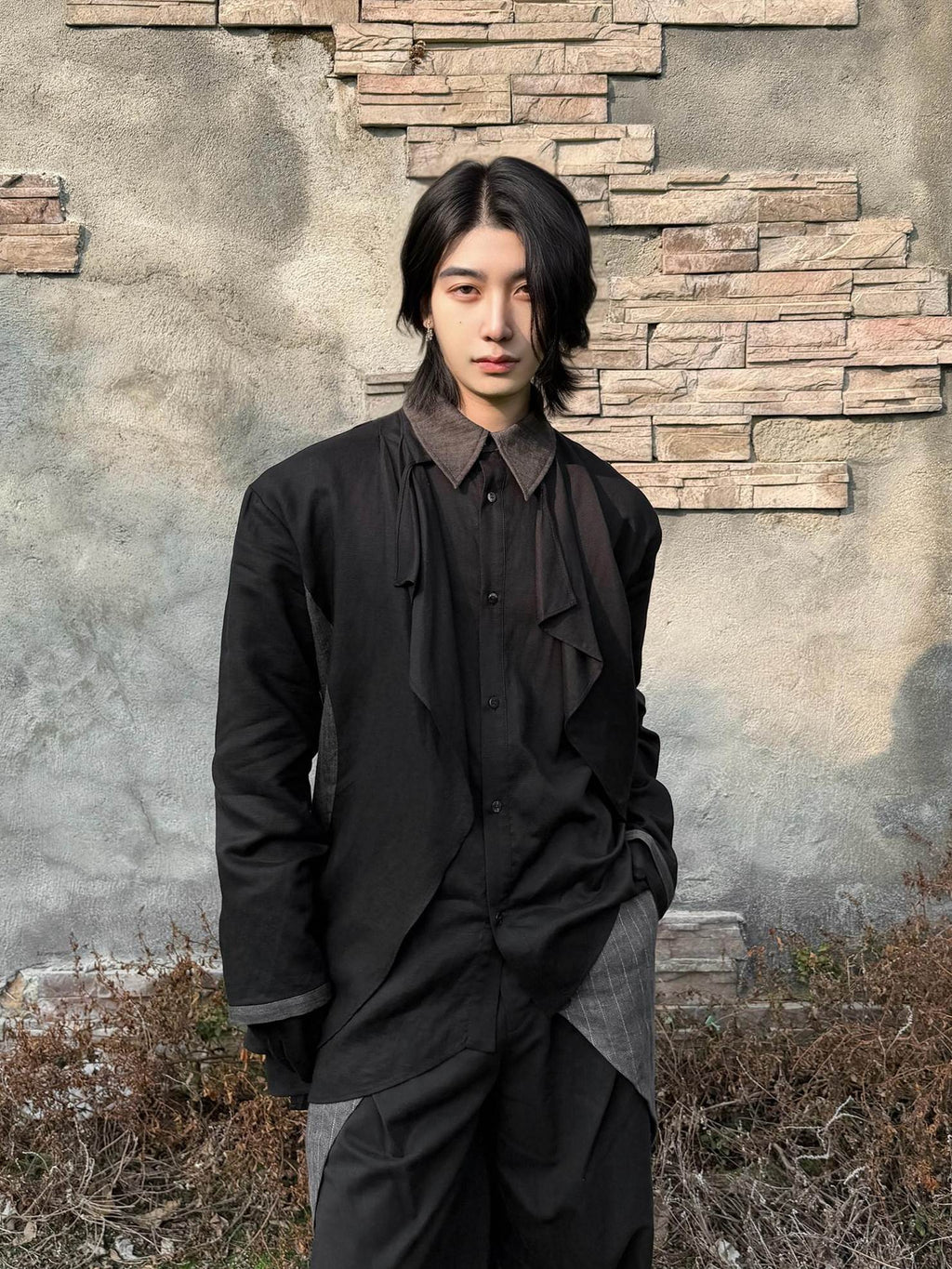 BALITONE Breathable Hemp Blend 3D Tailored Loose Wave Lapel Unisex Poplin Shirts