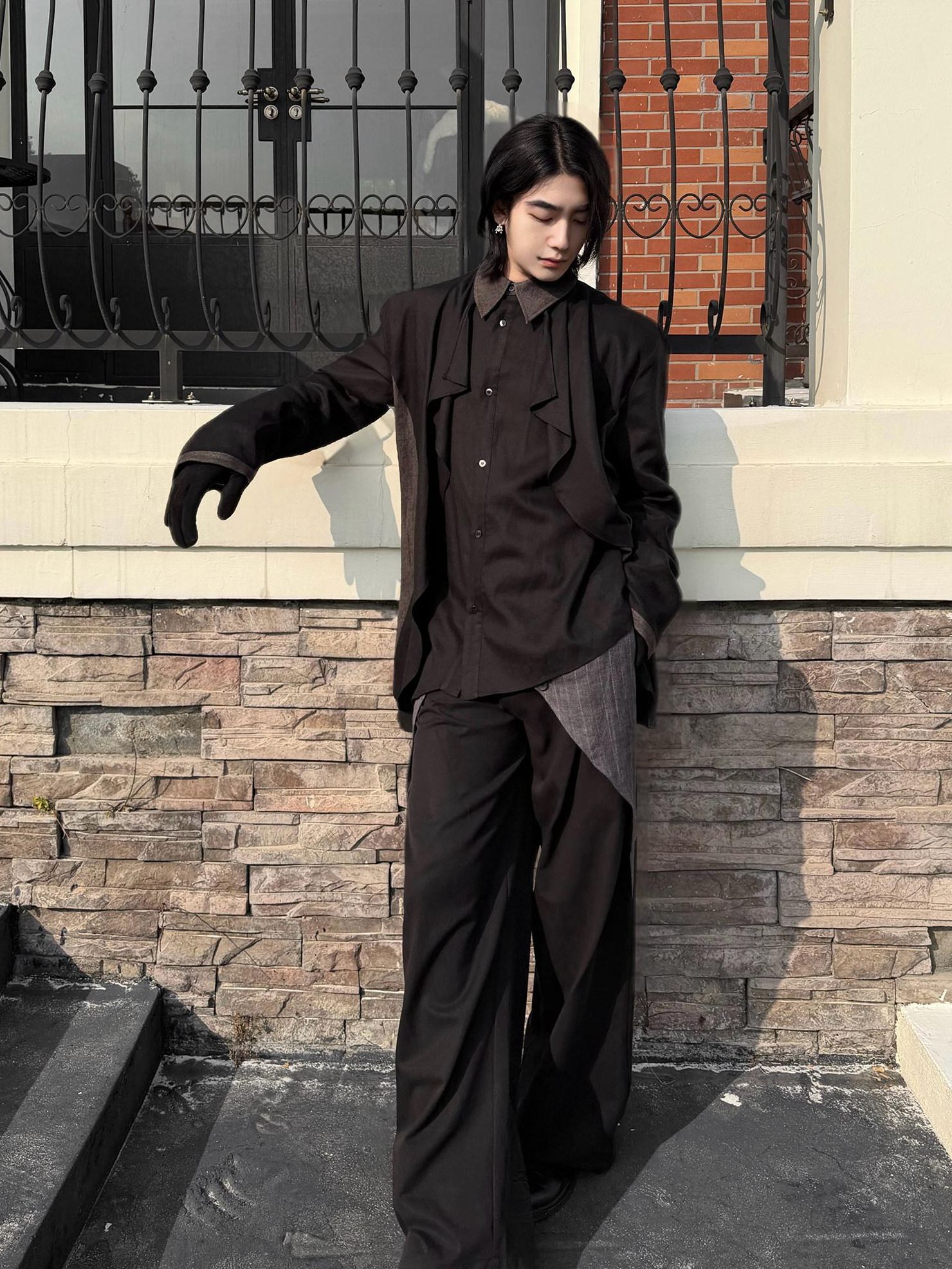 BALITONE Breathable Hemp Blend 3D Tailored Loose Wave Lapel Unisex Poplin Shirts