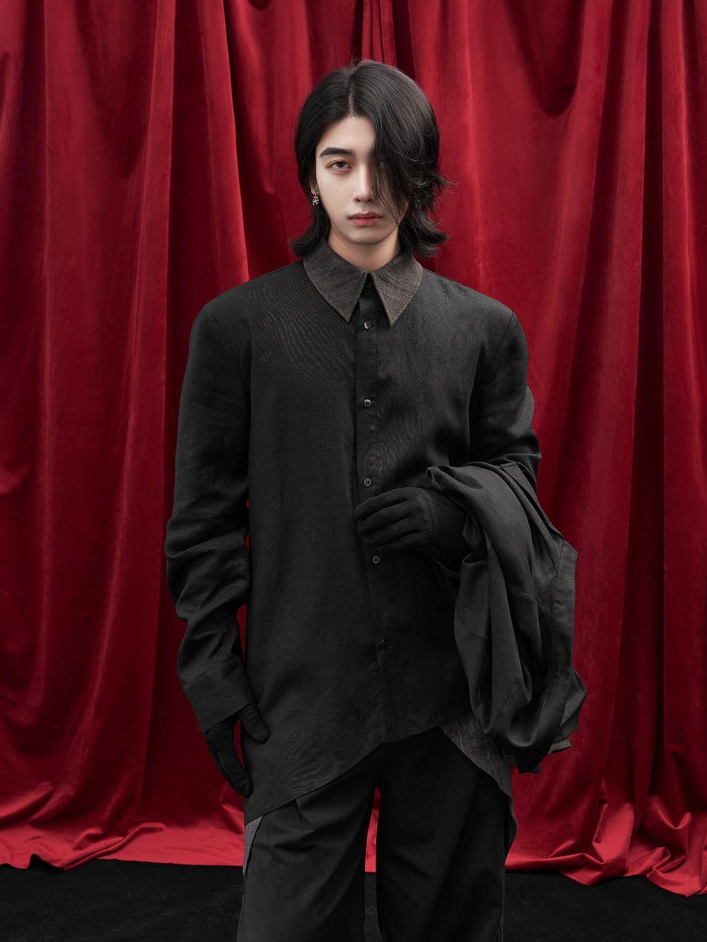 BALITONE Breathable Hemp Blend 3D Tailored Loose Wave Lapel Unisex Poplin Shirts