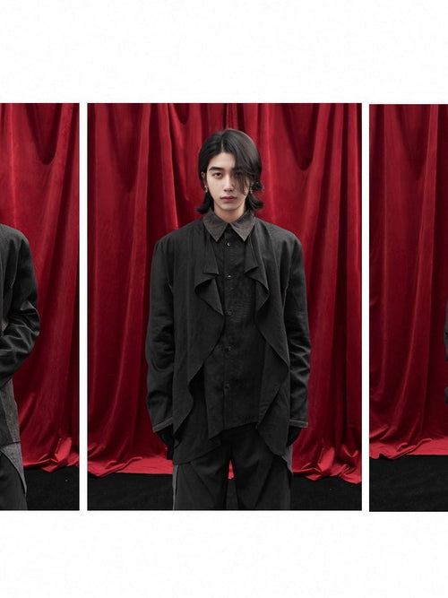 BALITONE Breathable Hemp Blend 3D Tailored Loose Wave Lapel Unisex Poplin Shirts