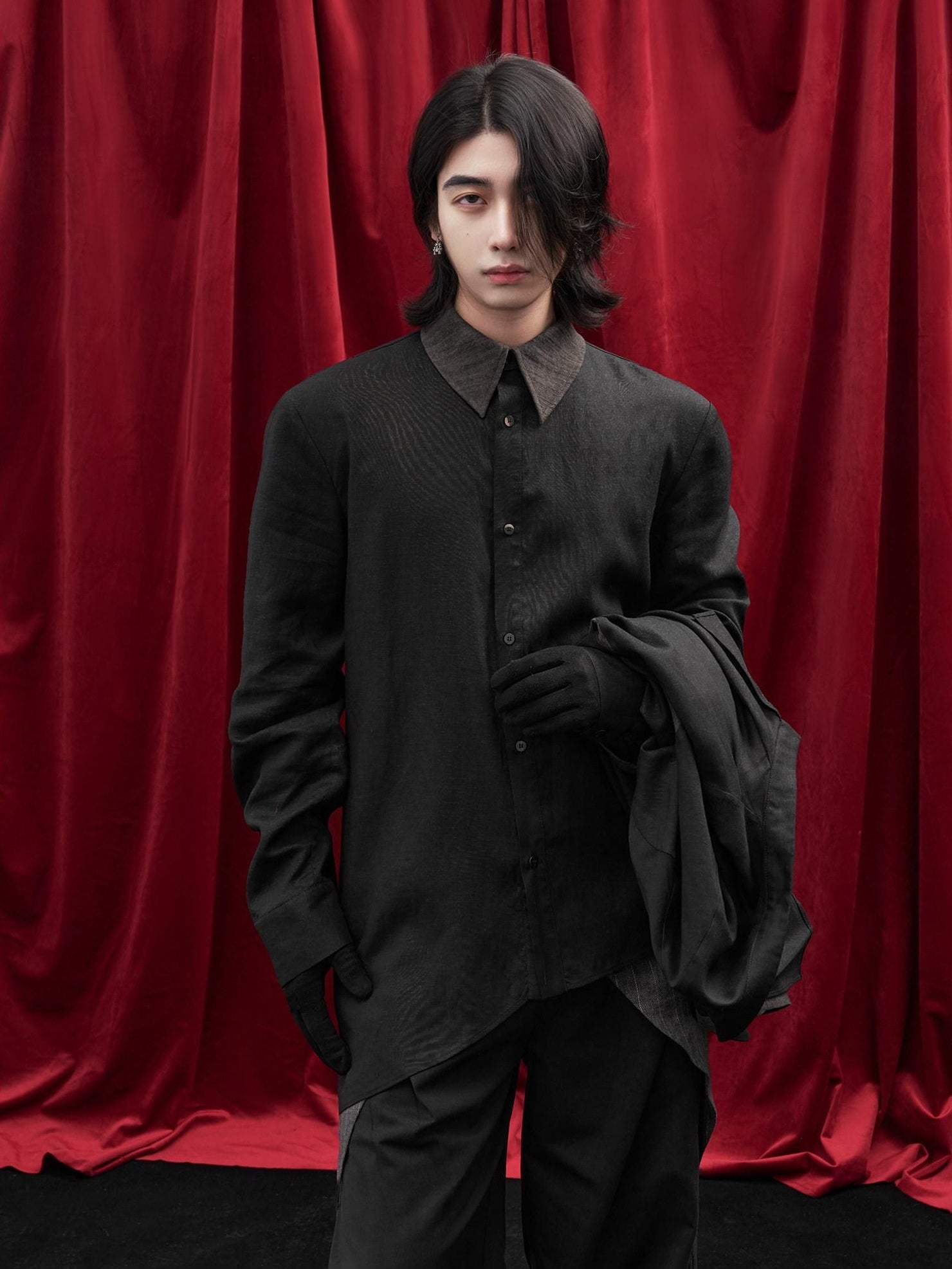 BALITONE Breathable Hemp Blend 3D Tailored Loose Wave Lapel Unisex Poplin Shirts
