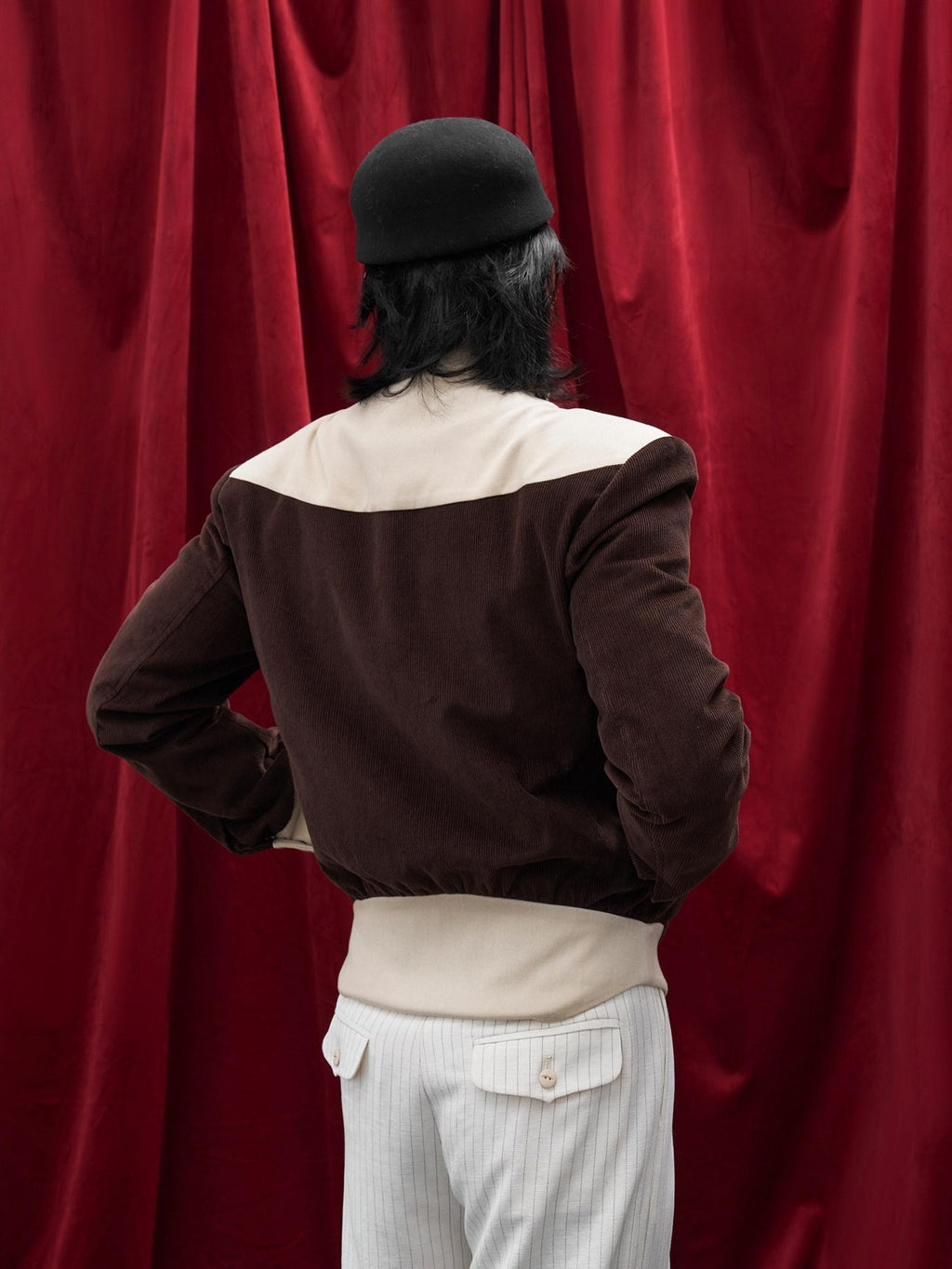 BALITONE Durable Cotton Patchwork Loose Stand Collar Men Dark Brown Corduroy Jackets