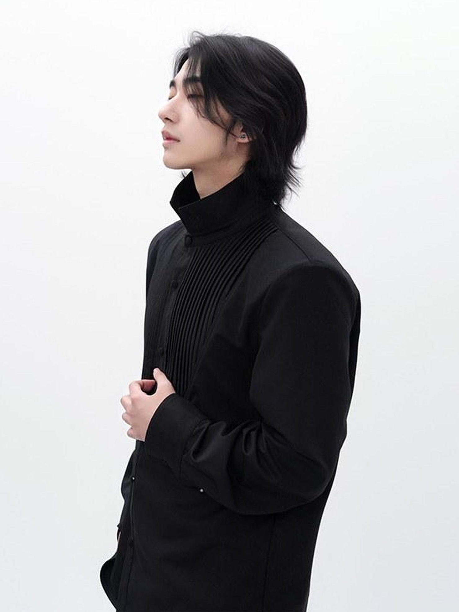 BALITONE Embroidered Collar Elegant Longline Unisex Poly Cotton Button Band-Collar Shirts