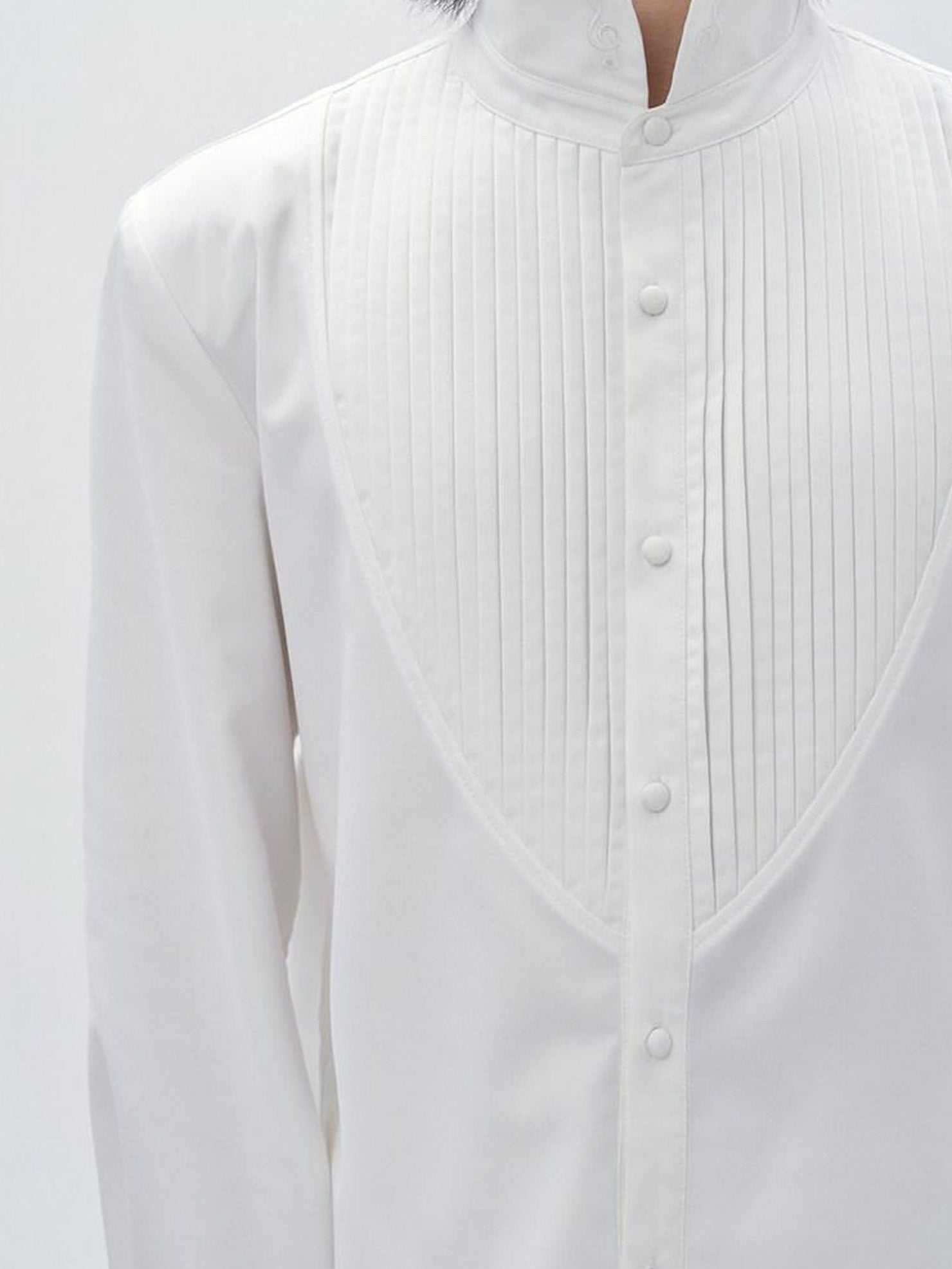 BALITONE Embroidered Collar Elegant Longline Unisex Poly Cotton Button Band-Collar Shirts