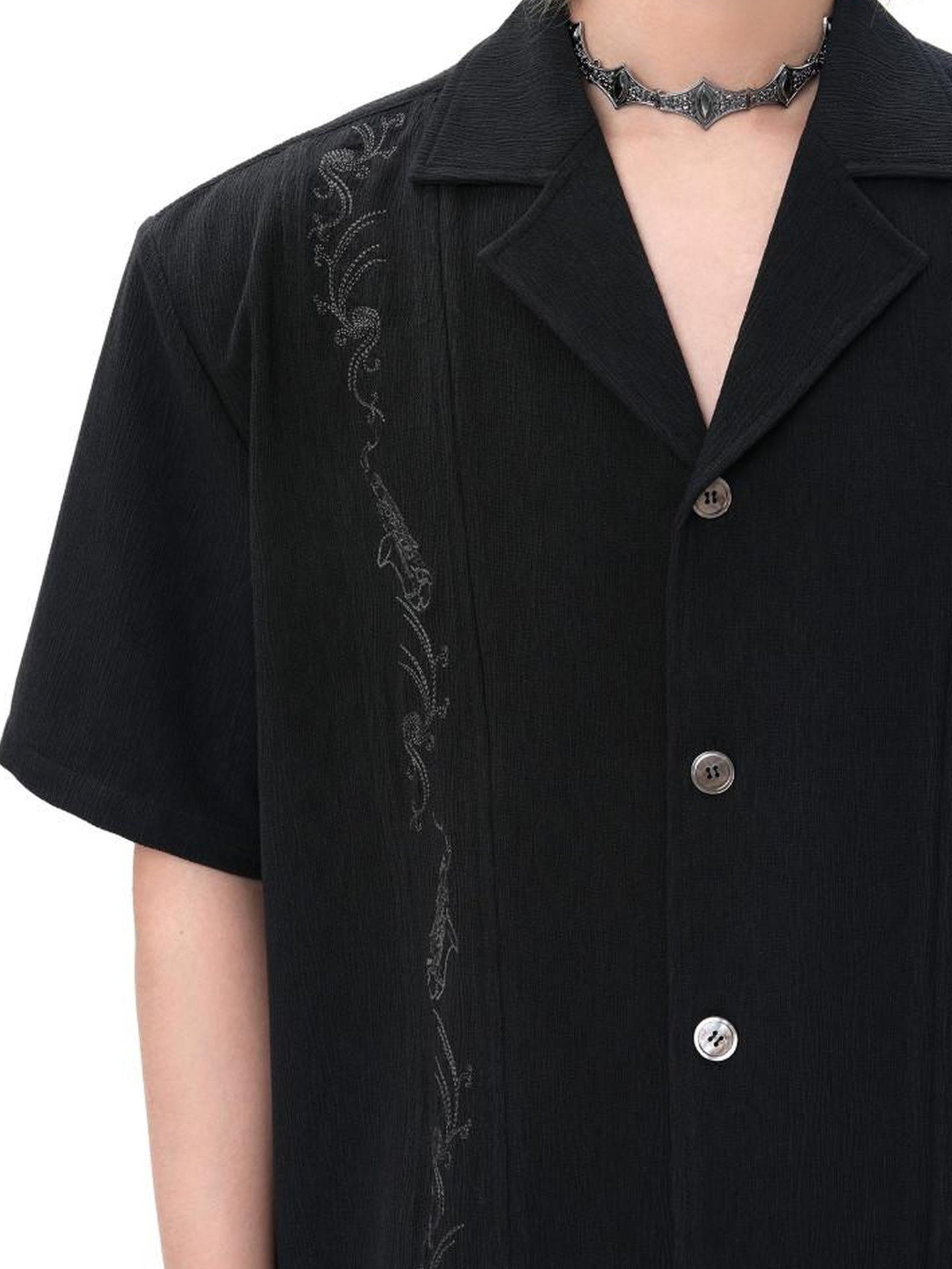 BALITONE Embroidered Non Iron Loose Unisex Cuban Shortsleeve Polycotton Camp Collar Shirts