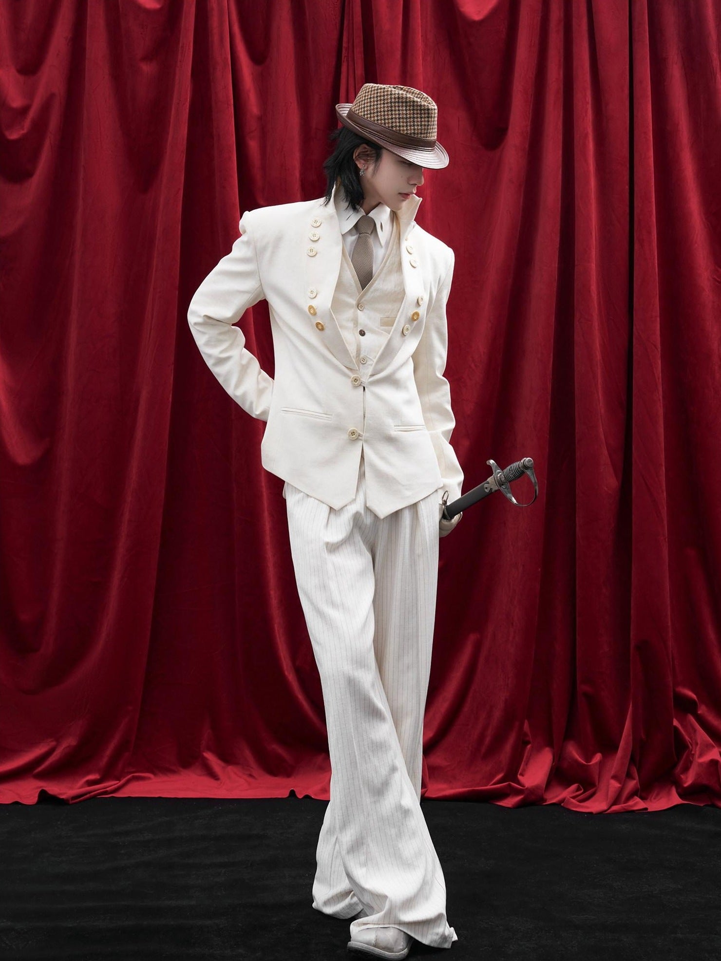 BALITONE Embroidered Slim Fit Cotton Linen Men Everyday White Hemp Mandarin-Collar Blazers