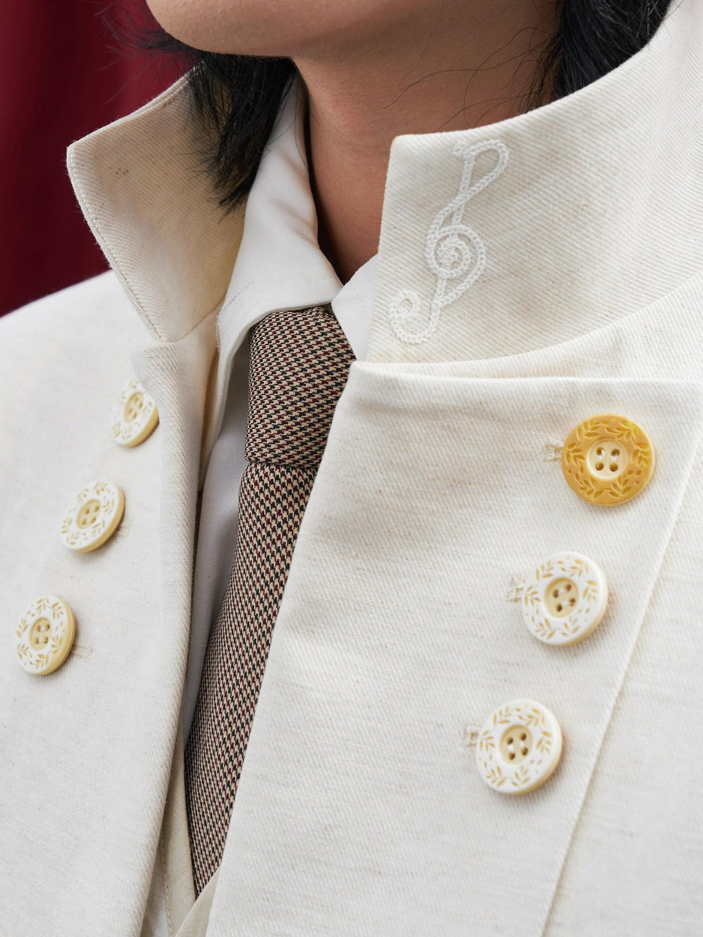 BALITONE Embroidered Slim Fit Cotton Linen Men Everyday White Hemp Mandarin-Collar Blazers