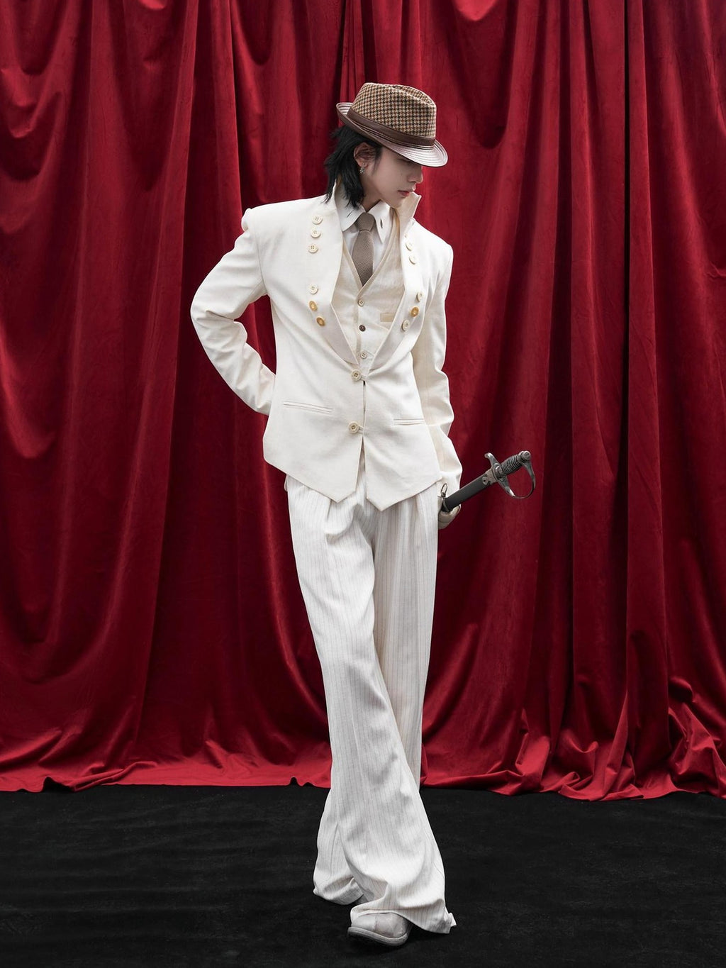BALITONE Embroidered Slim Fit Cotton Linen Men Everyday White Hemp Mandarin-Collar Blazers